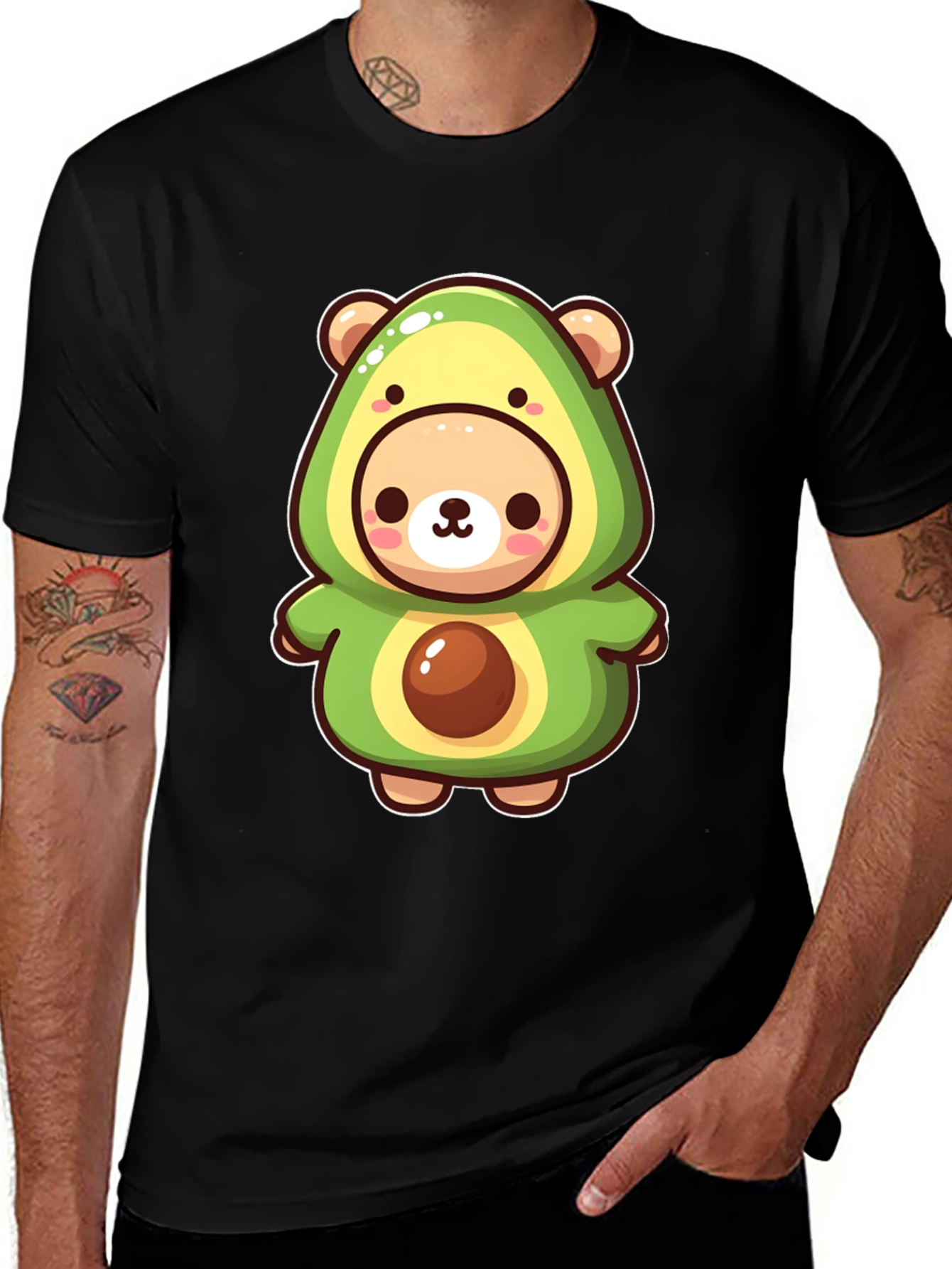 Cute Avocado Bear Black T-Shirt