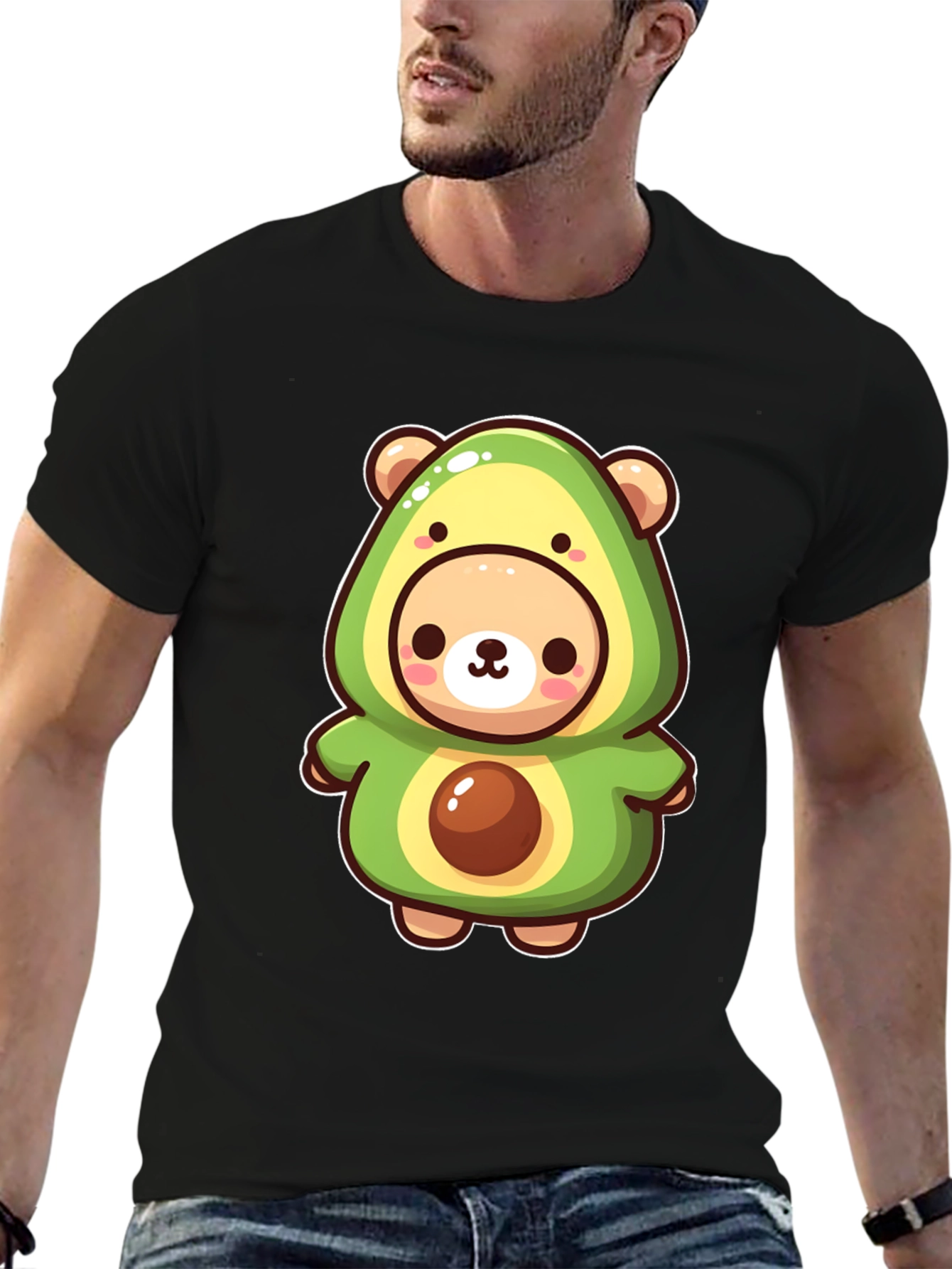 Cute Avocado Bear Black T-Shirt