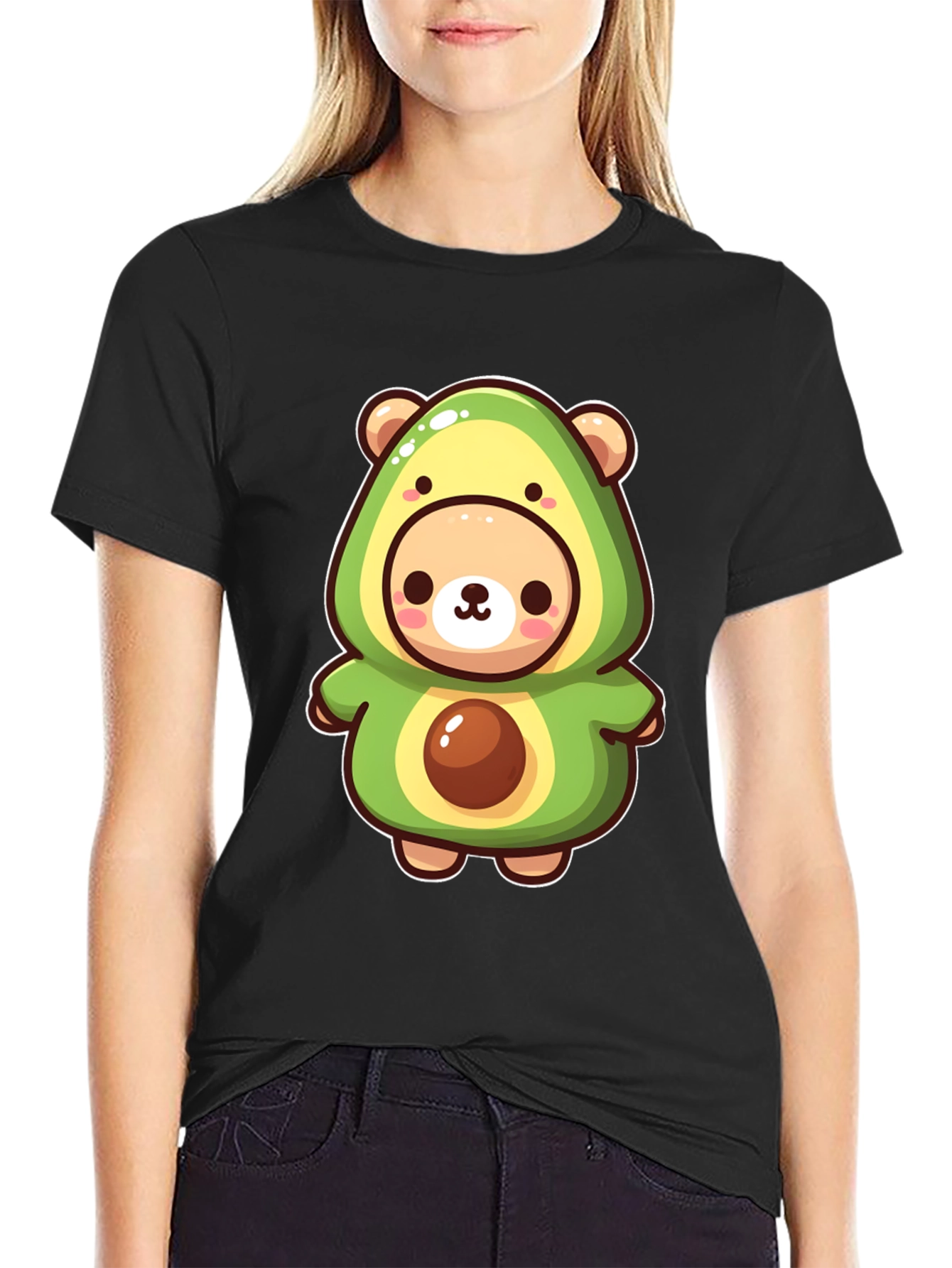 Cute Avocado Bear Black T-Shirt
