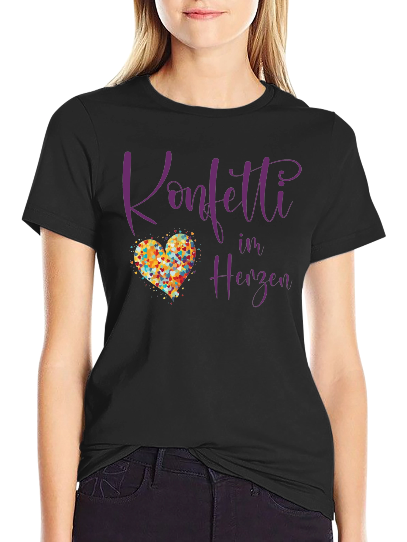 Confetti in Herzen Black T-Shirt