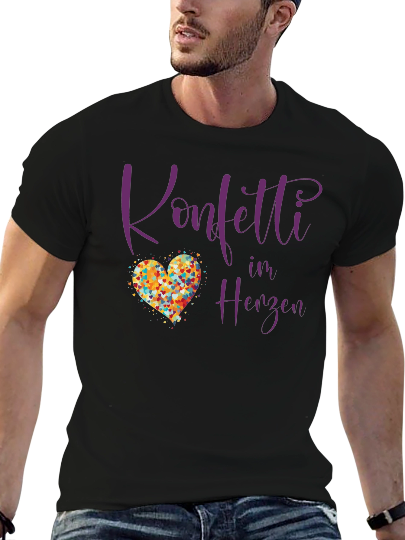 Confetti in Herzen Black T-Shirt