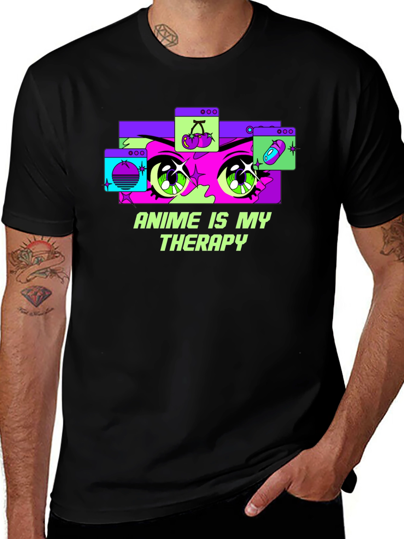 Anime Therapy T-Shirt - Black Graphic Tee
