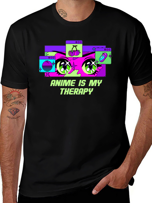 Anime Therapy T-Shirt - Black Graphic Tee
