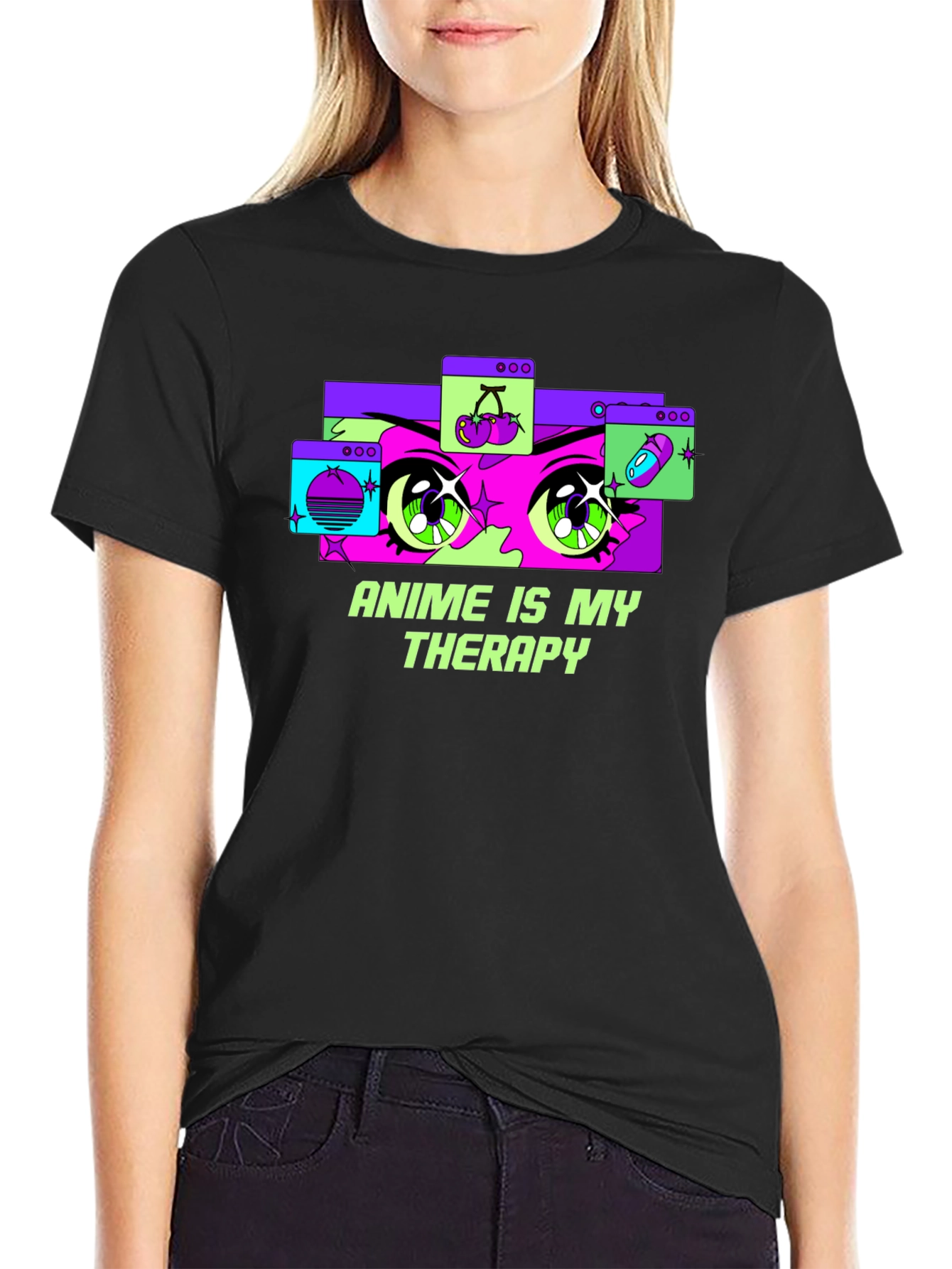 Anime Therapy T-Shirt - Black Graphic Tee