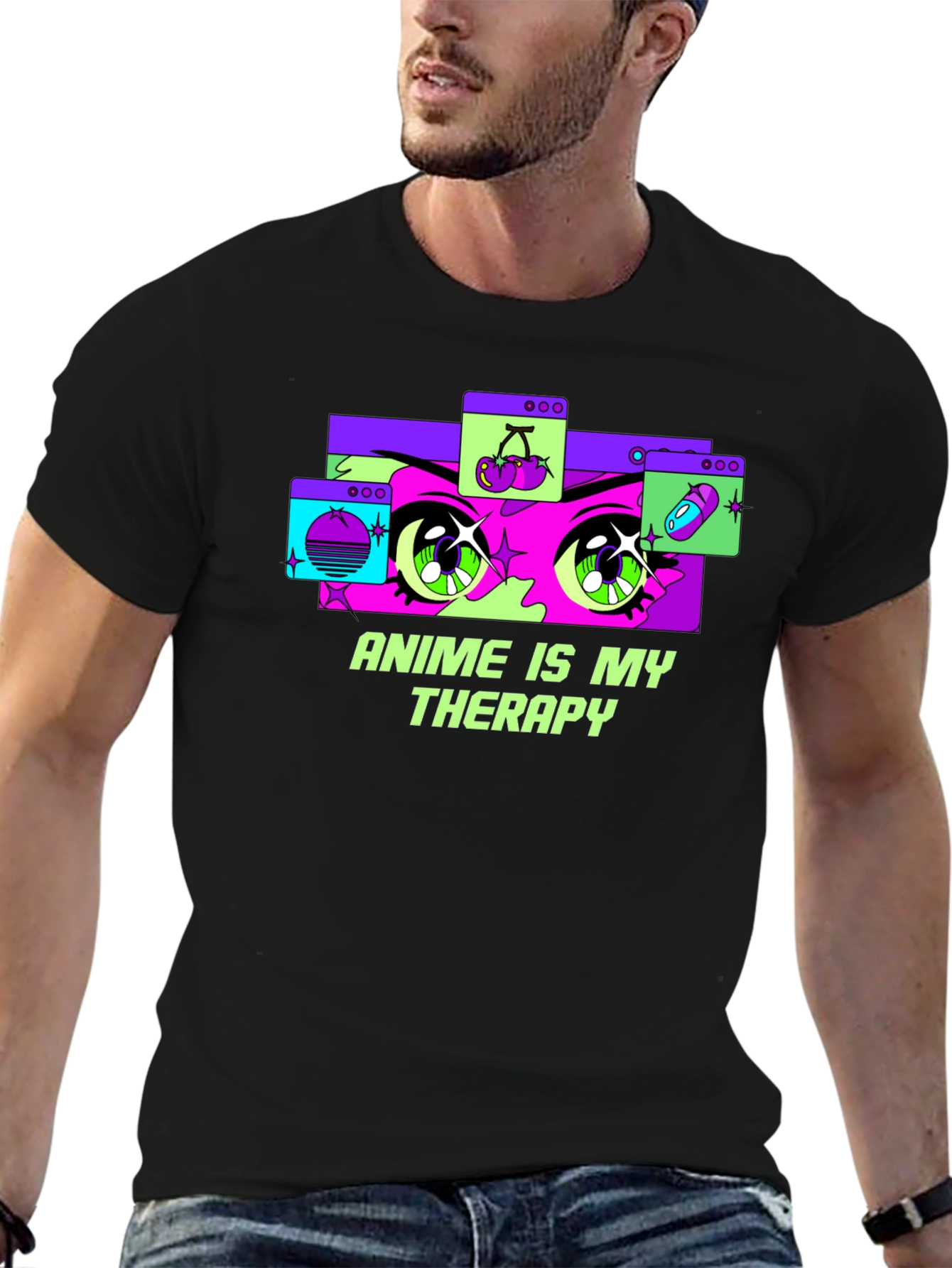Anime Therapy T-Shirt - Black Graphic Tee