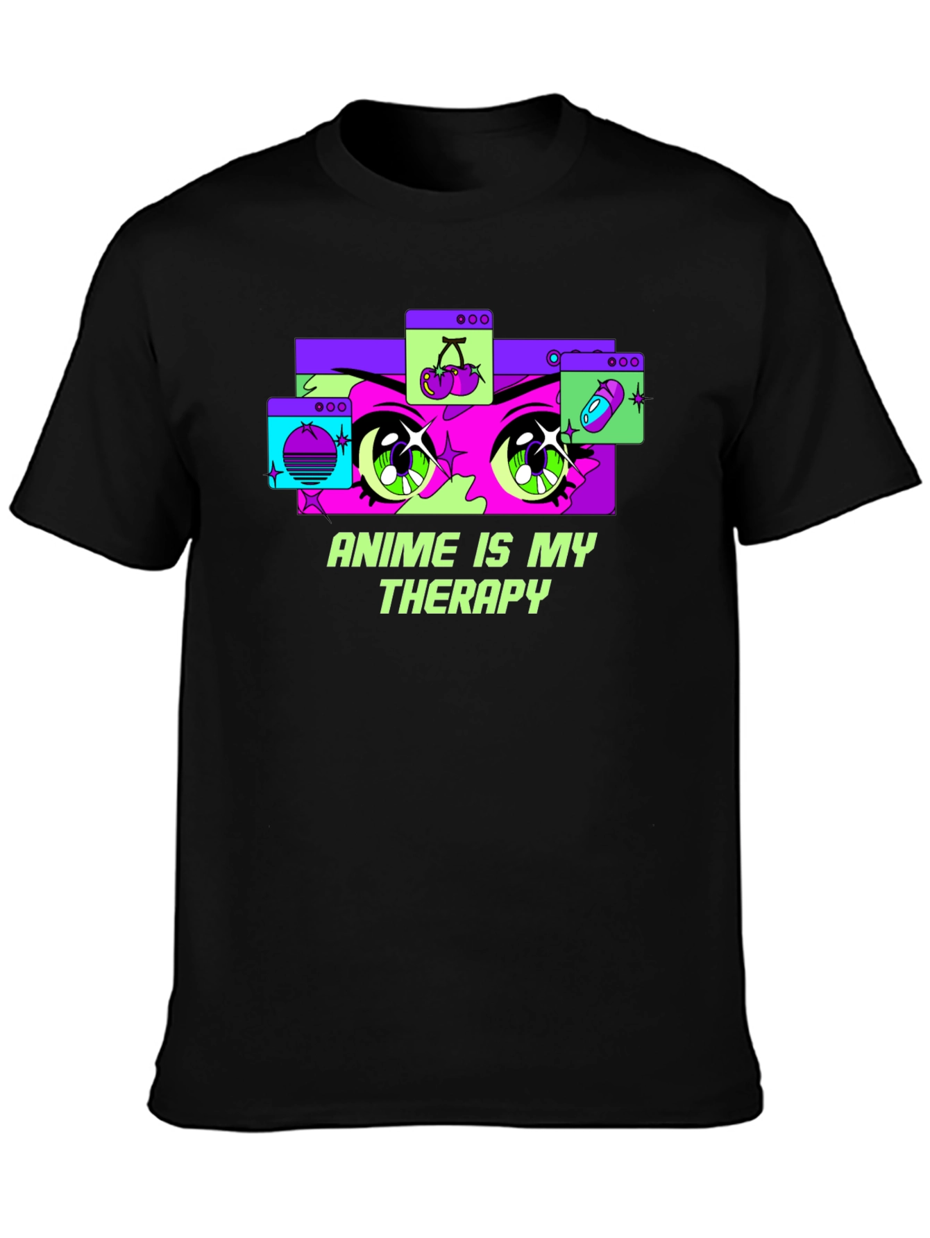 Anime Therapy T-Shirt - Black Graphic Tee