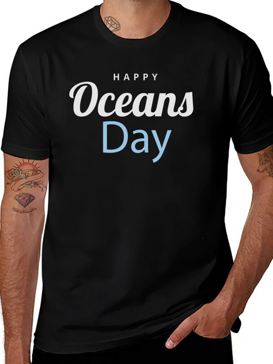 Happy Oceans Day Black T-Shirt