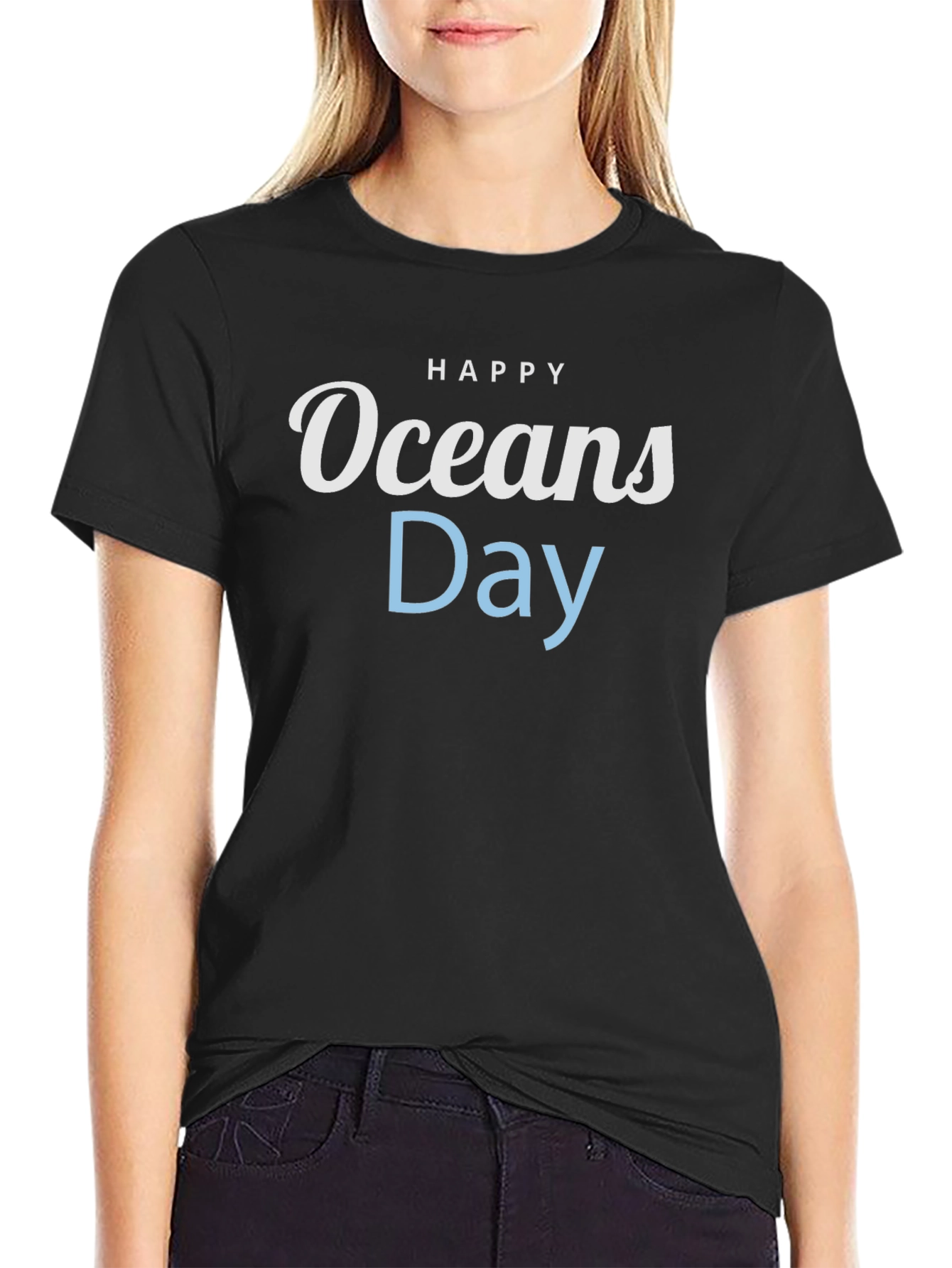 Happy Oceans Day Black T-Shirt