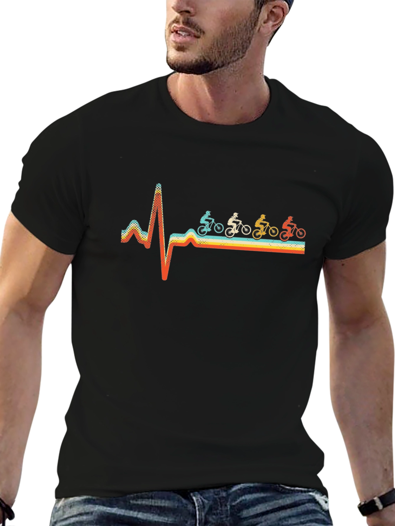 Mountain Biker Heartbeat Graphic Tee - Black