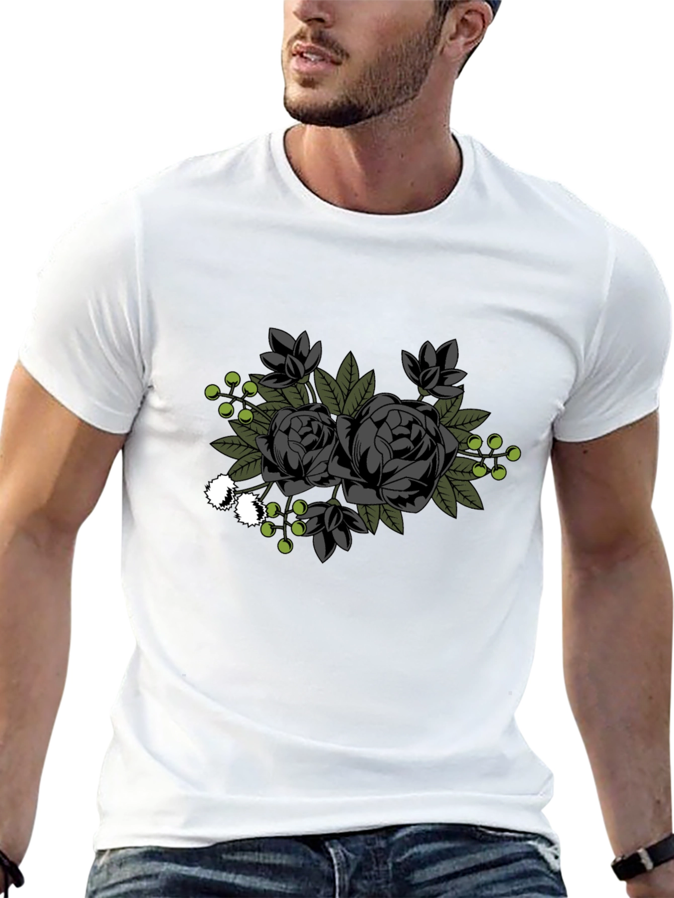 Black Floral Graphic T-Shirt - Stylish Mens Tee