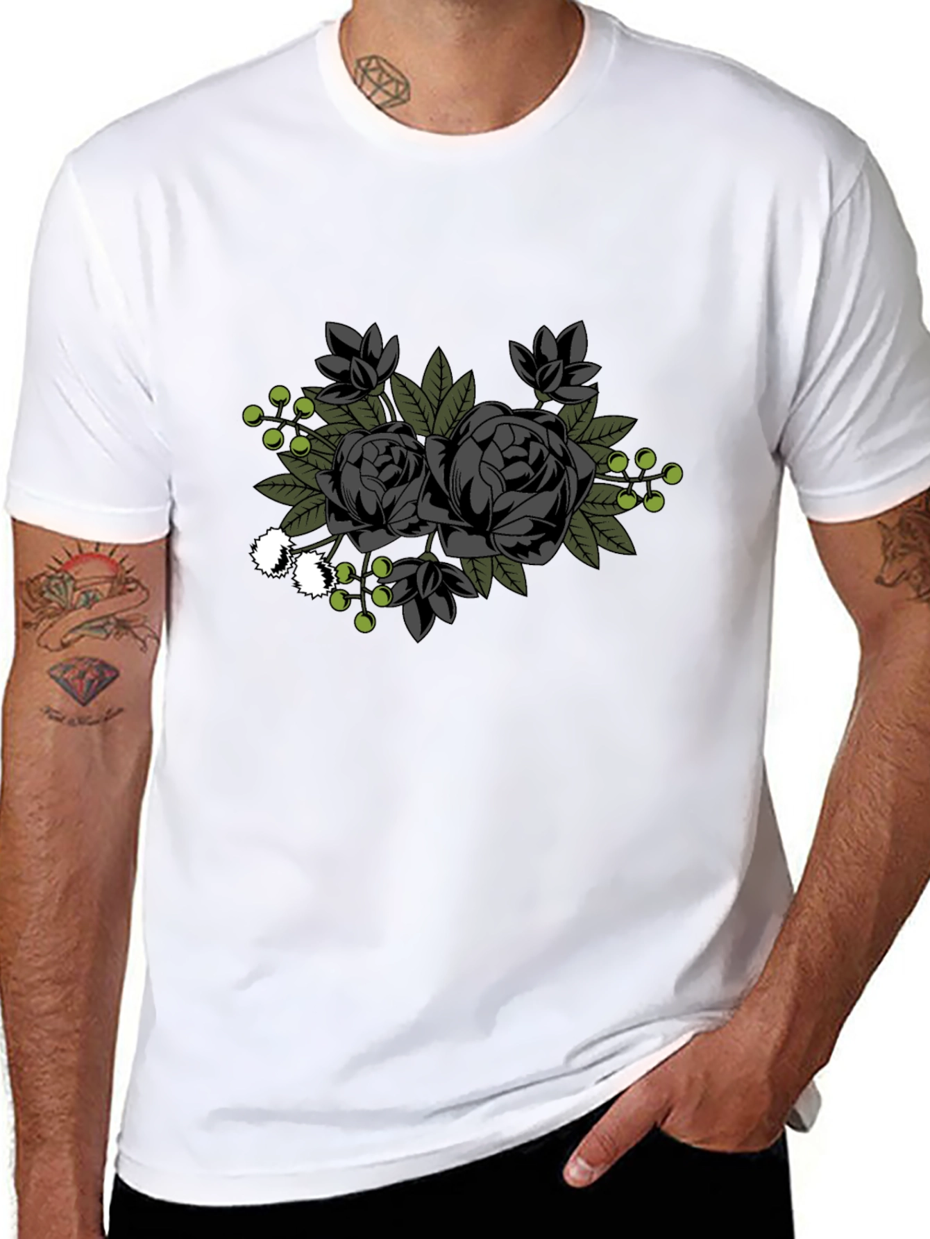 Black Floral Graphic T-Shirt - Stylish Mens Tee