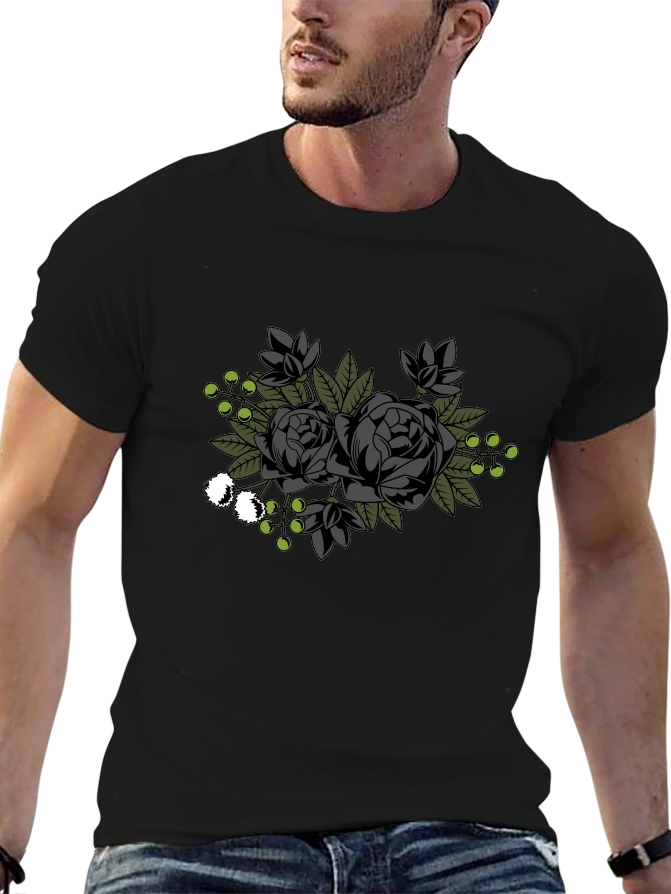Black Floral Graphic T-Shirt - Stylish Mens Tee