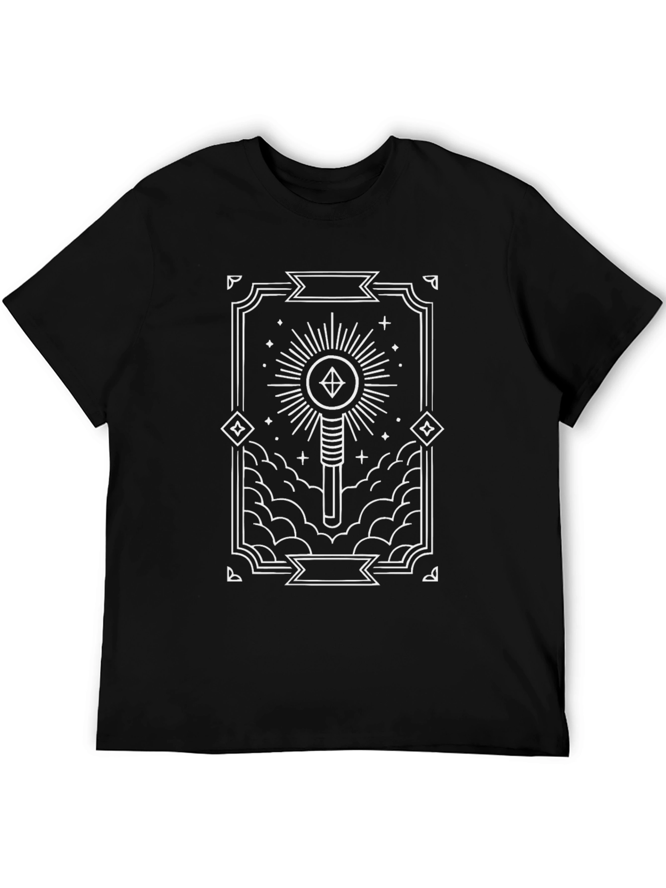 Mens Black Graphic Tee - Geometric Design