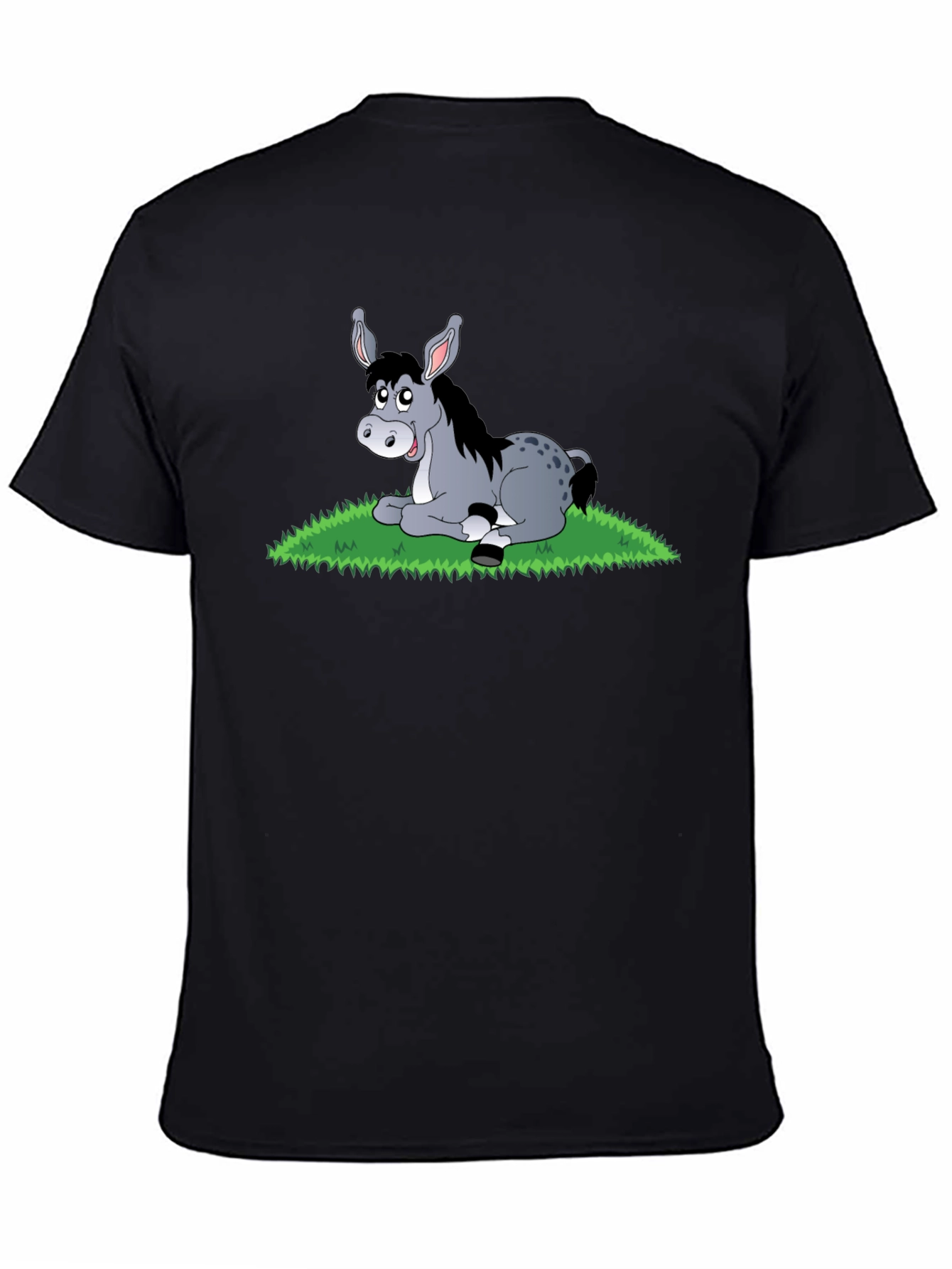 Cute Donkey Cartoon Black T-Shirt