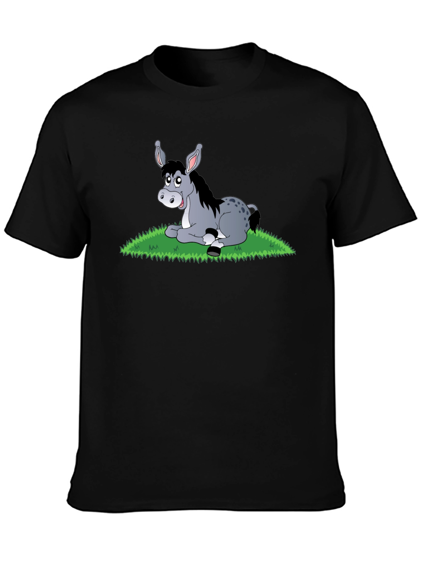 Cute Donkey Cartoon Black T-Shirt