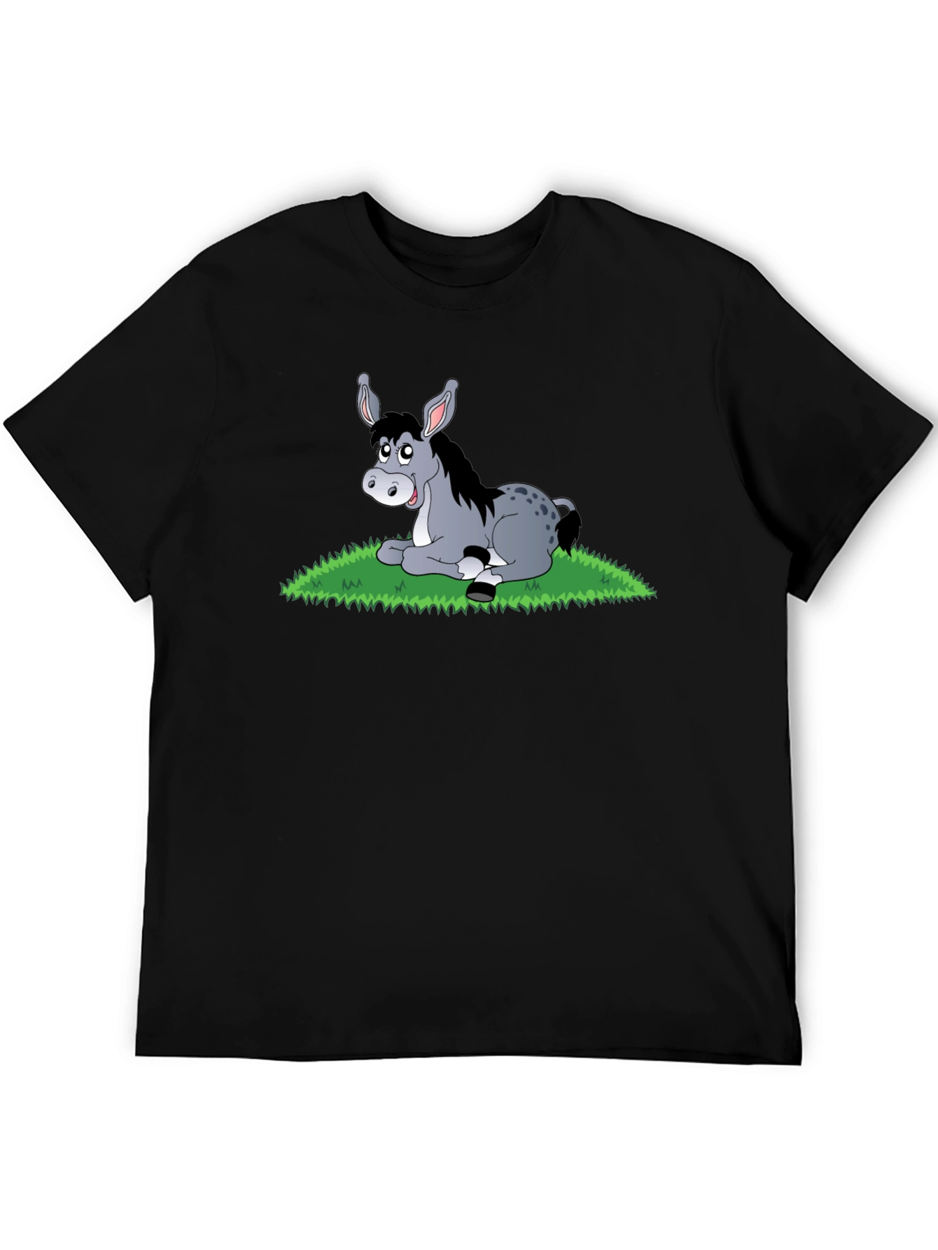 Cute Donkey Cartoon Black T-Shirt