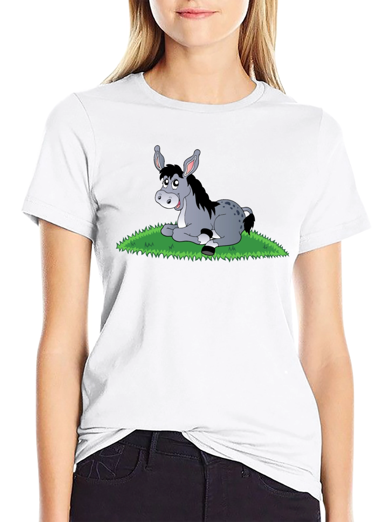 Cute Donkey Cartoon Black T-Shirt