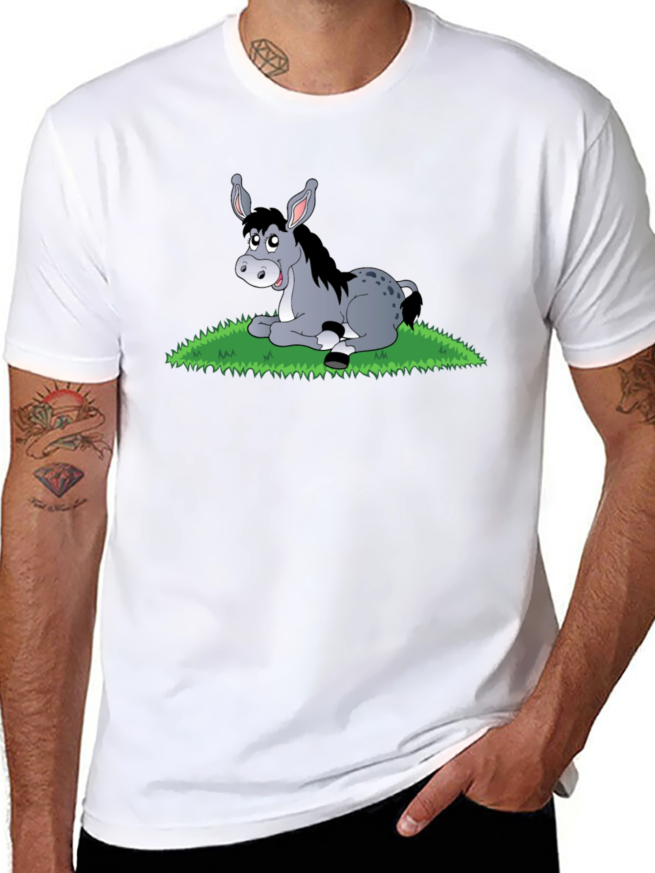 Cute Donkey Cartoon Black T-Shirt