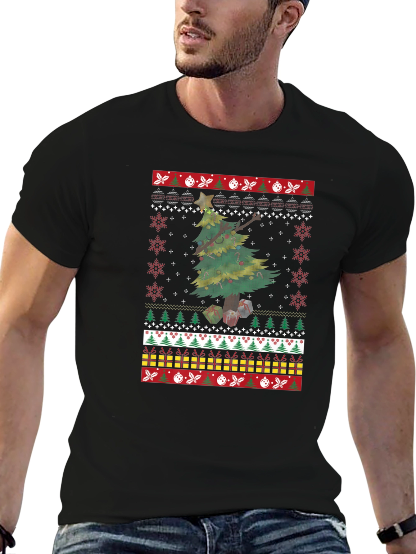 Festive Christmas Tree Ugly Sweater T-Shirt
