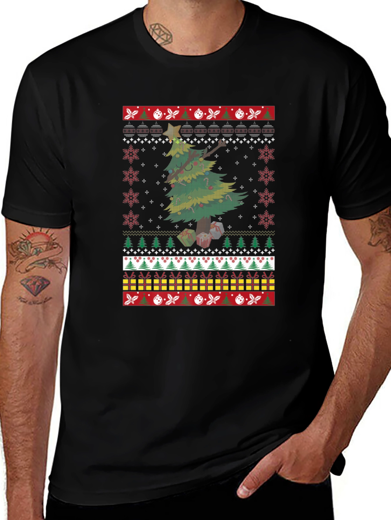 Festive Christmas Tree Ugly Sweater T-Shirt