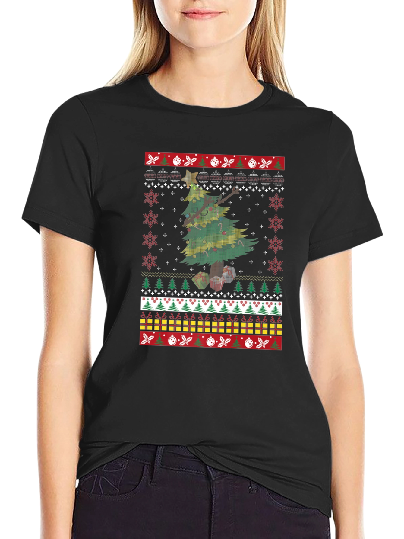 Festive Christmas Tree Ugly Sweater T-Shirt