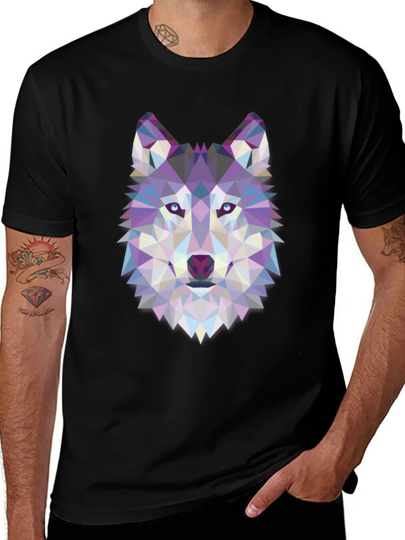 Geometric Wolf Graphic Tee - Black