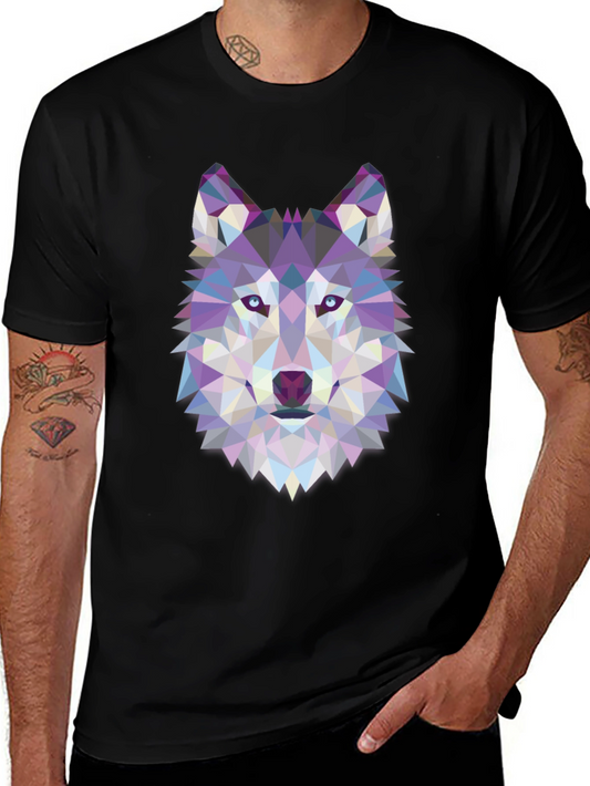 Geometric Wolf Graphic Tee - Black