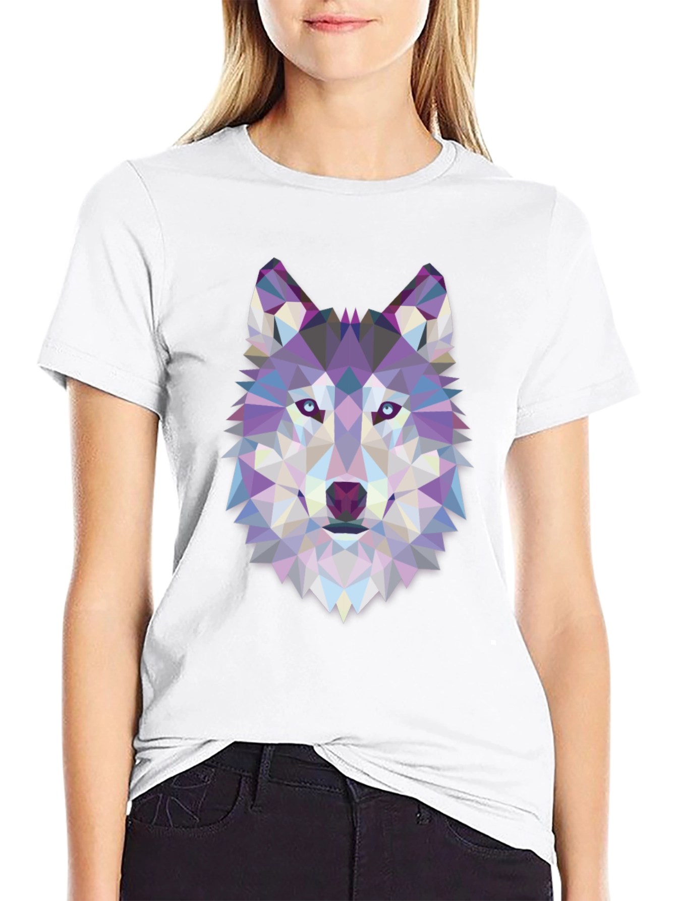 Geometric Wolf Graphic Tee - Black