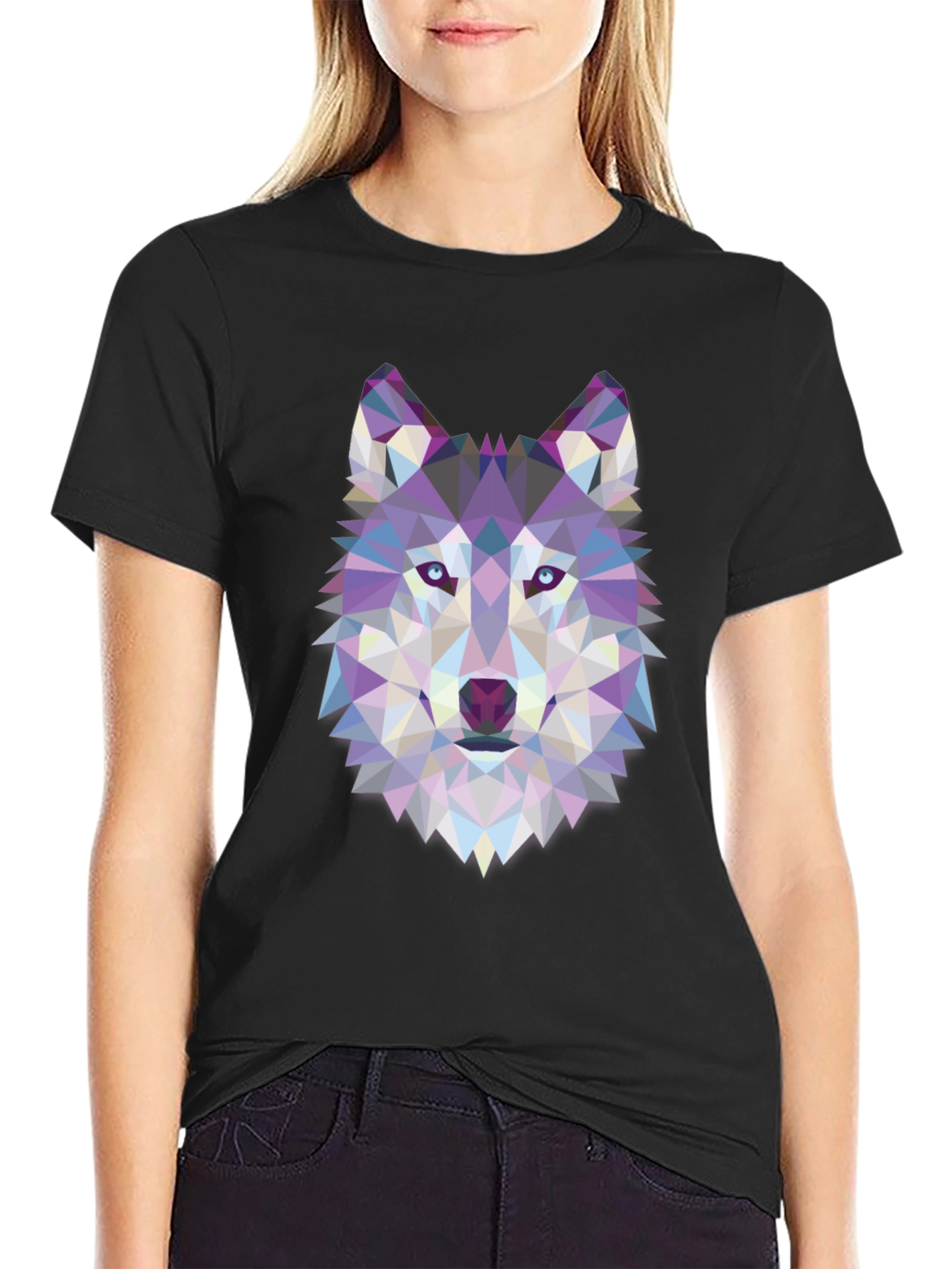 Geometric Wolf Graphic Tee - Black
