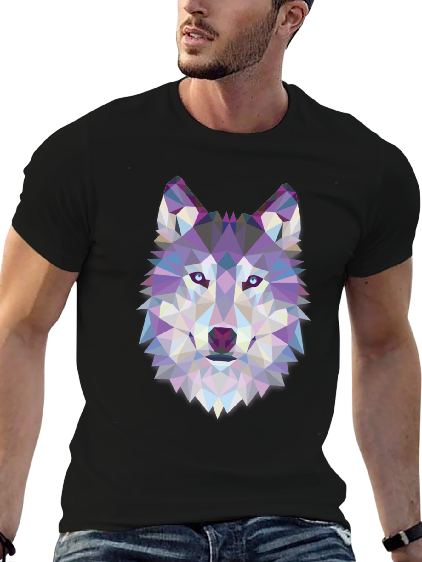 Geometric Wolf Graphic Tee - Black