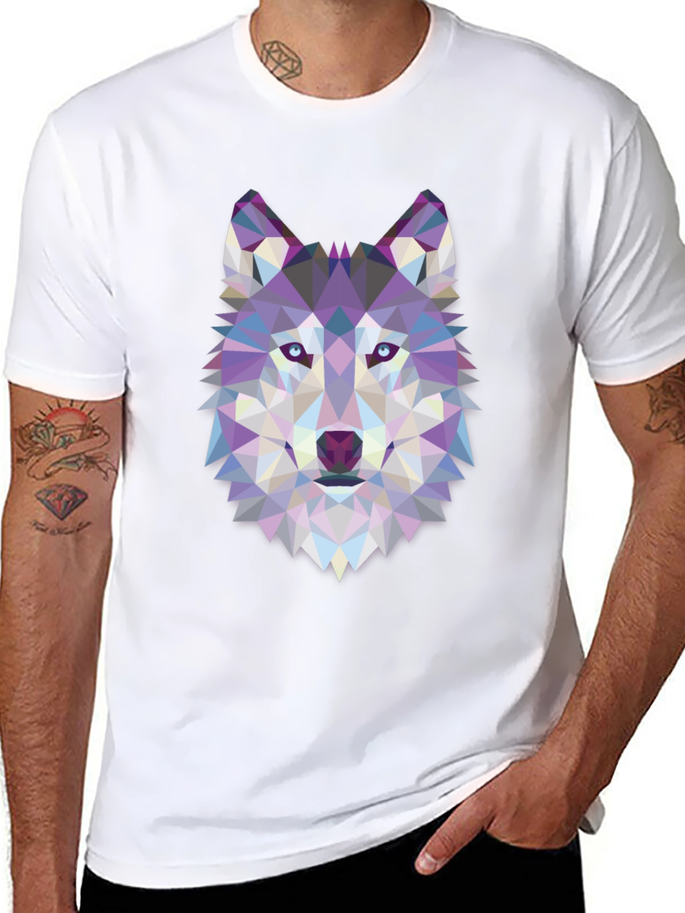 Geometric Wolf Graphic Tee - Black