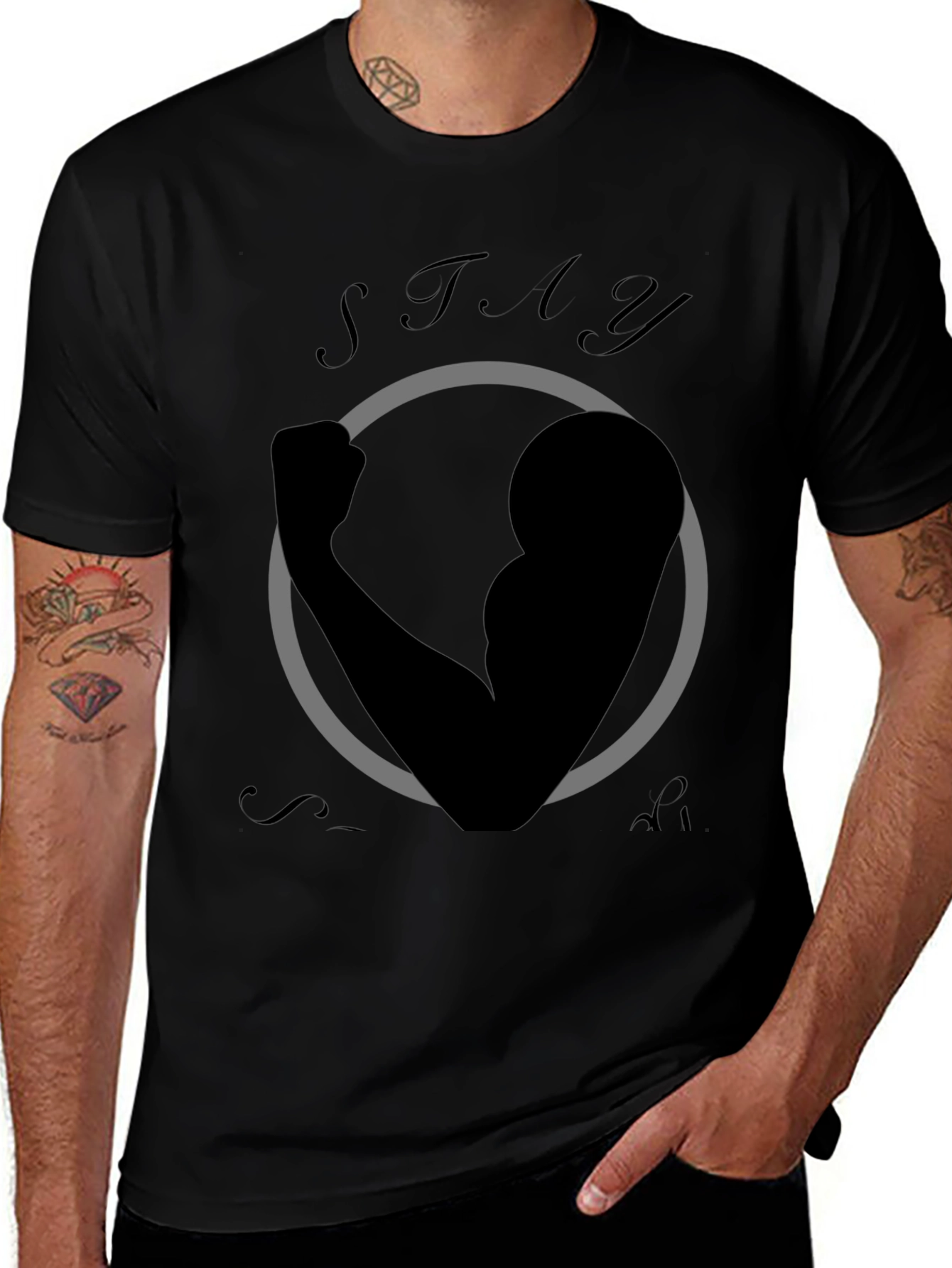 Stay Strong Graphic Print Black T-Shirt