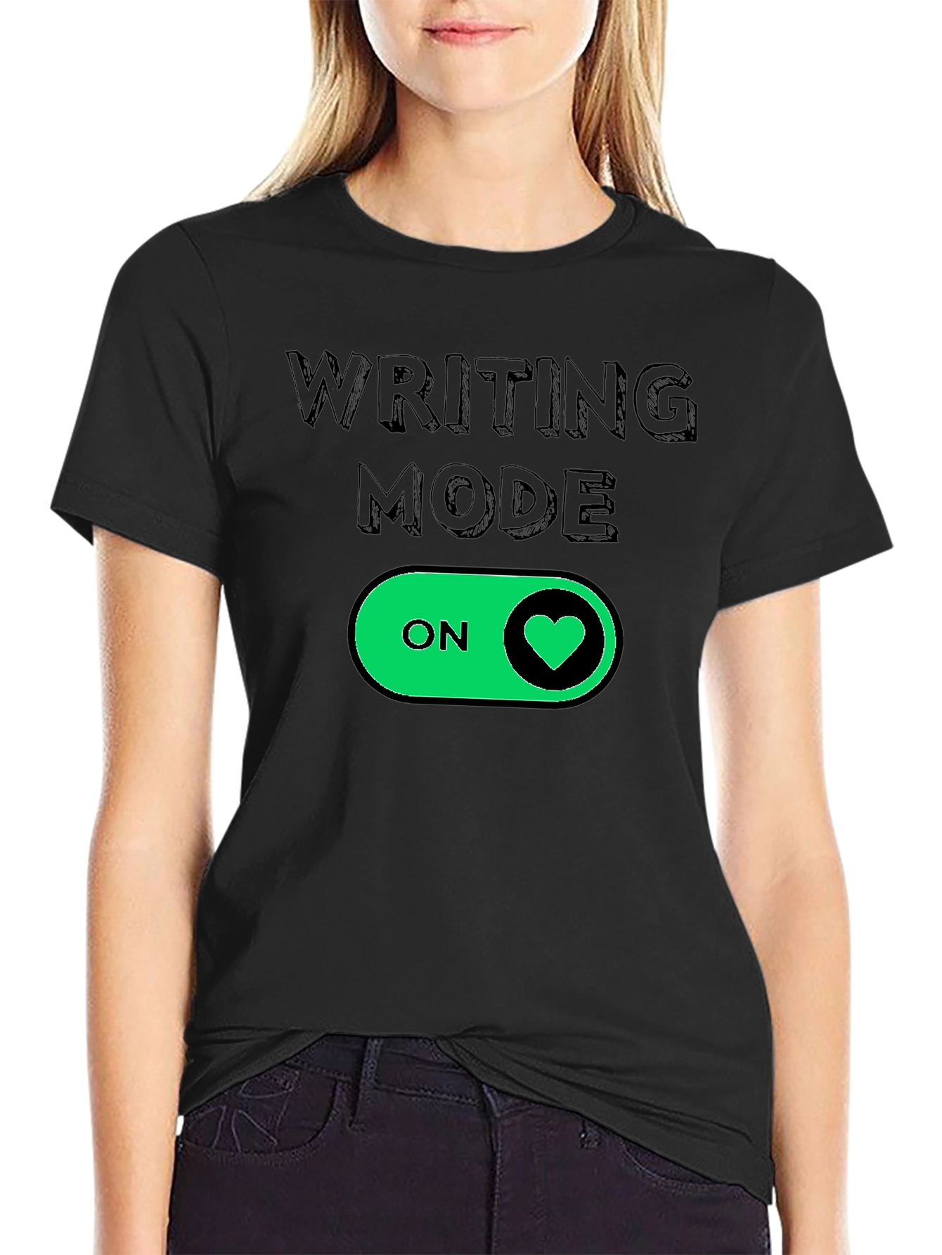 Writing Mode On Heart T-Shirt - Black