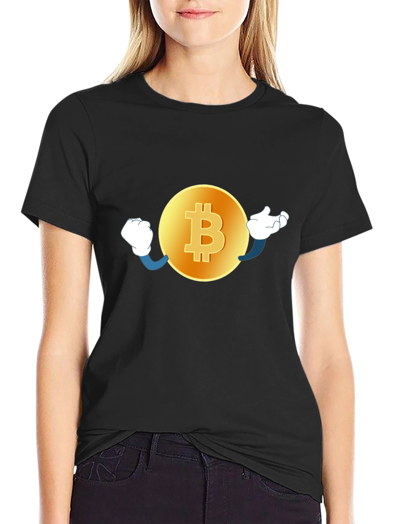 Bitcoin Cartoon Graphic Black T-Shirt