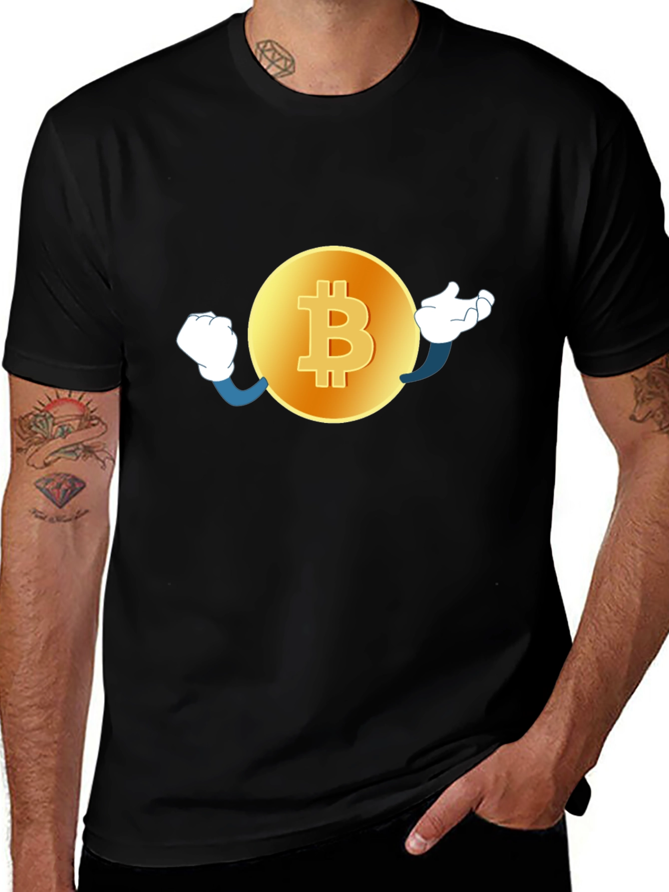 Bitcoin Cartoon Graphic Black T-Shirt