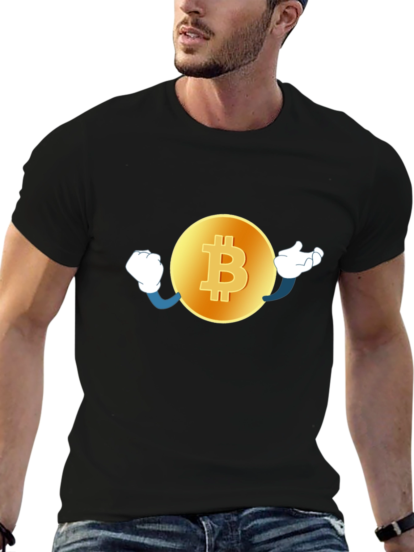 Bitcoin Cartoon Graphic Black T-Shirt