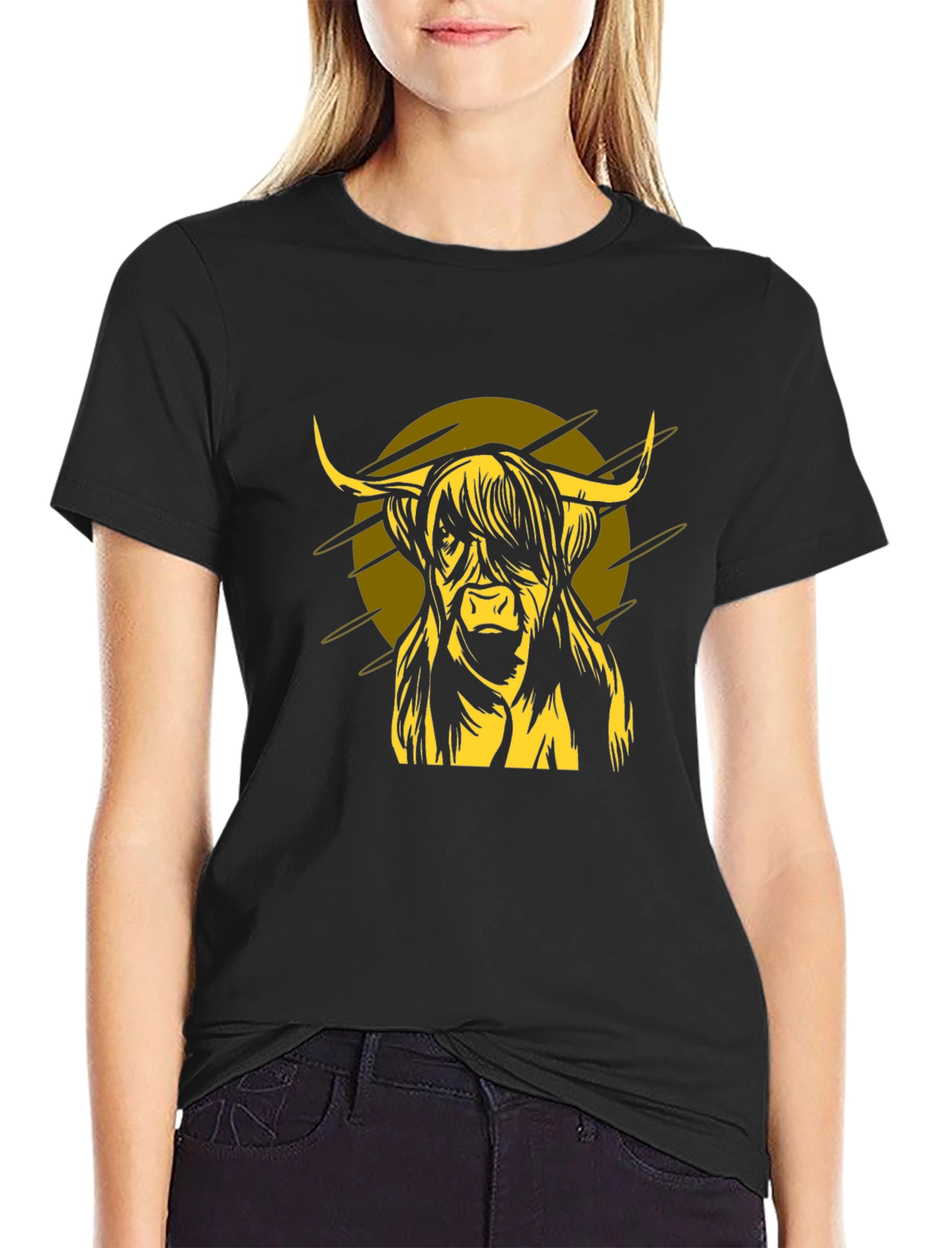 Highland Cow Graphic Tee - Black