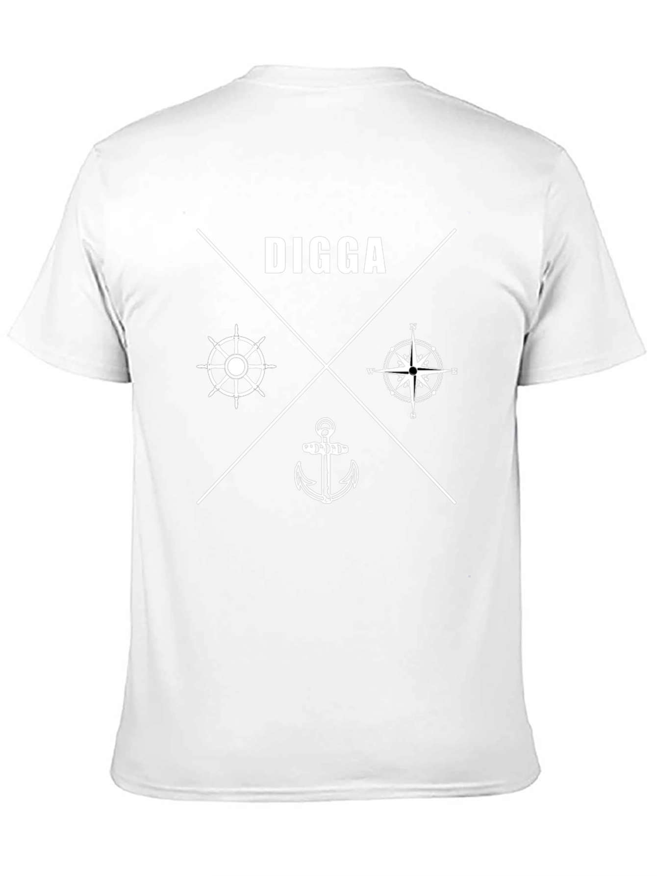Nautical Digga Black T-Shirt Anchor Compass Wheel