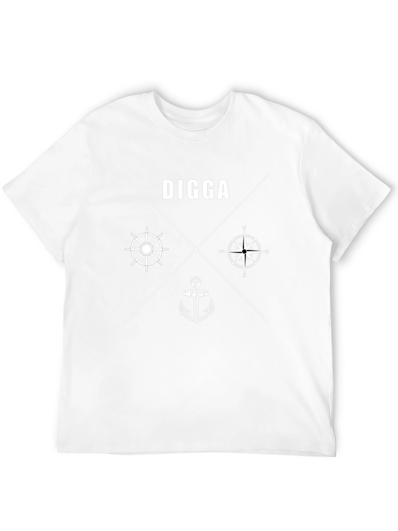 Nautical Digga Black T-Shirt Anchor Compass Wheel