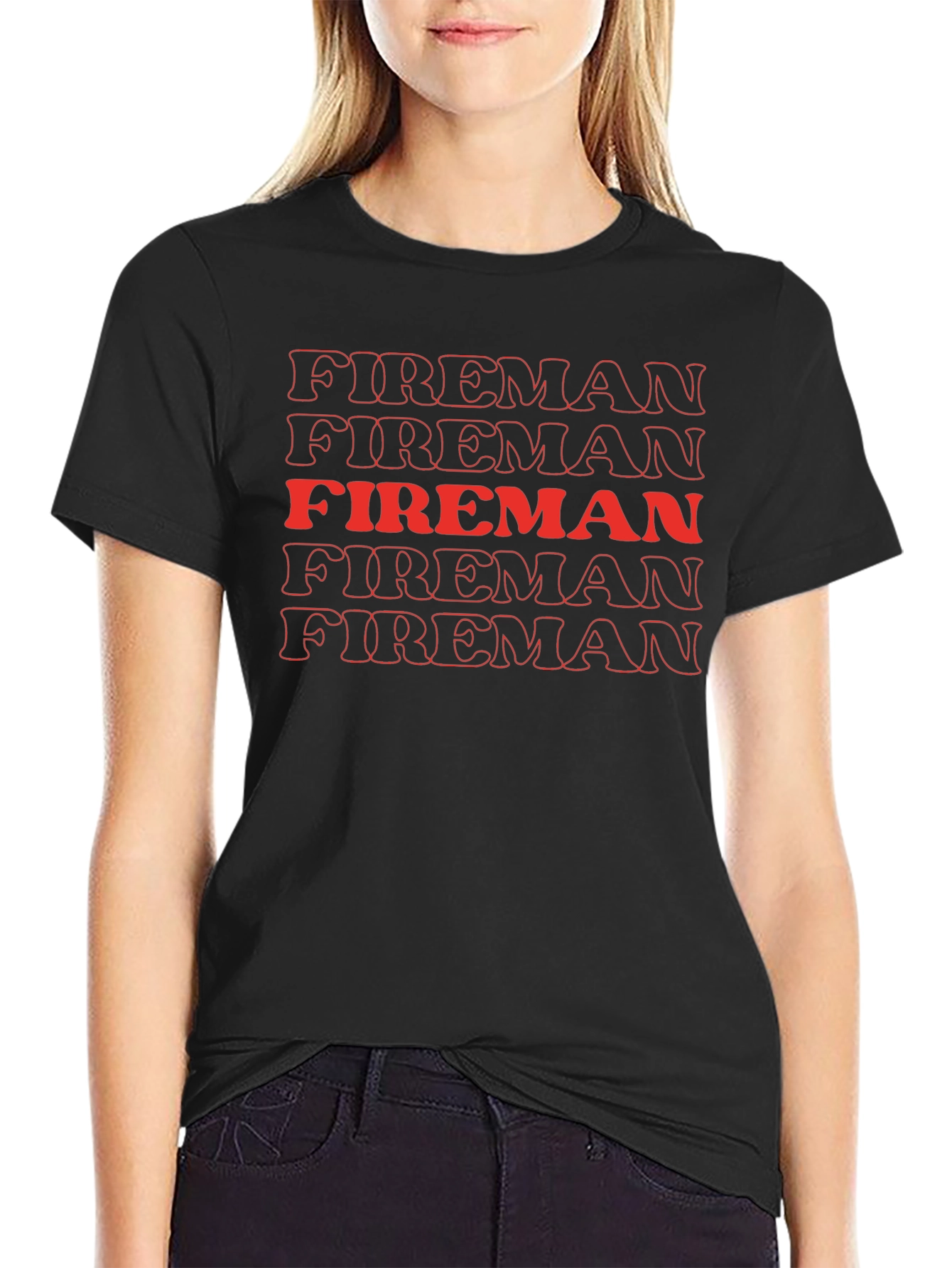 Fireman Graphic Tee - Bold Red Text Design