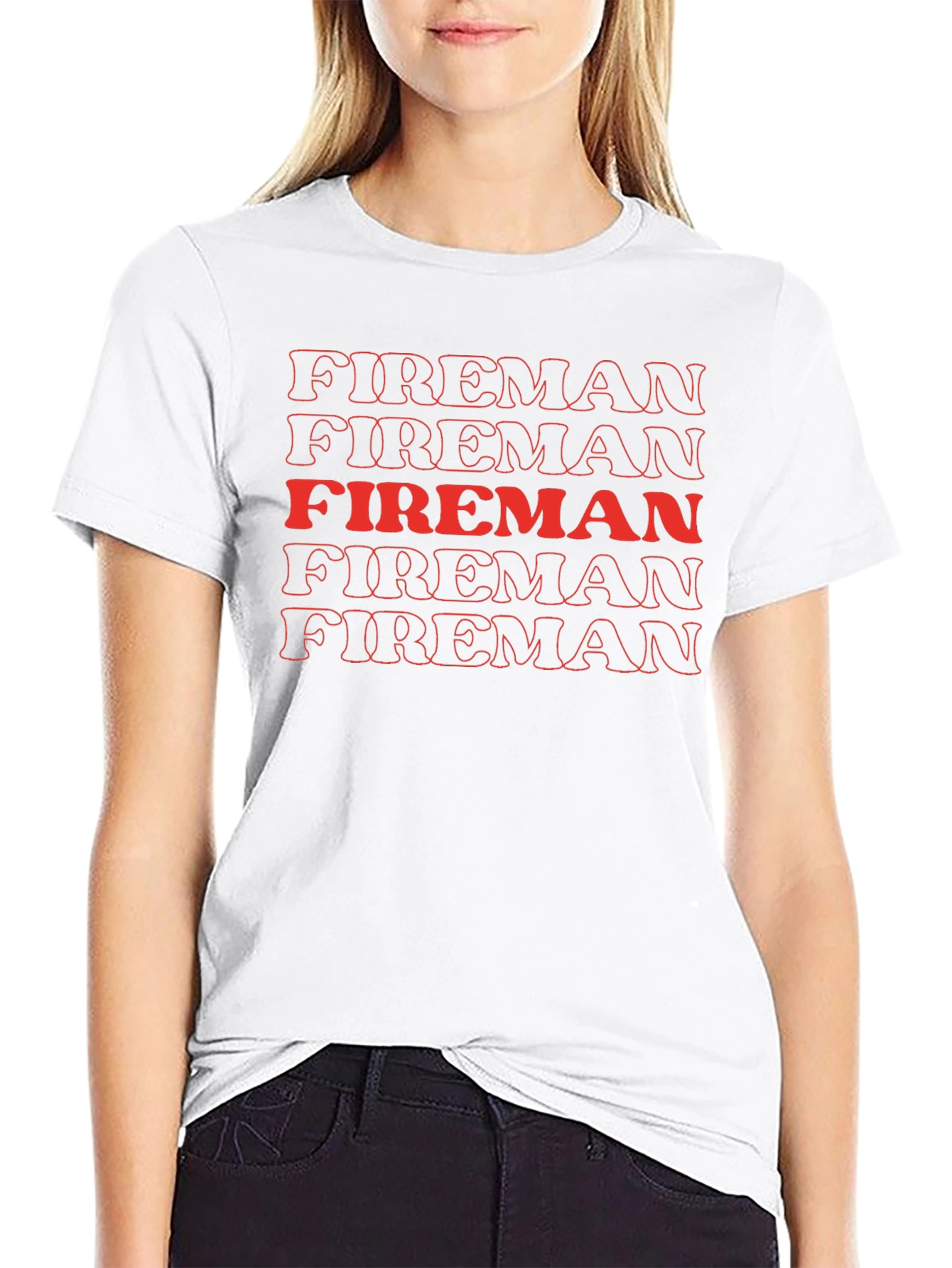 Fireman Graphic Tee - Bold Red Text Design