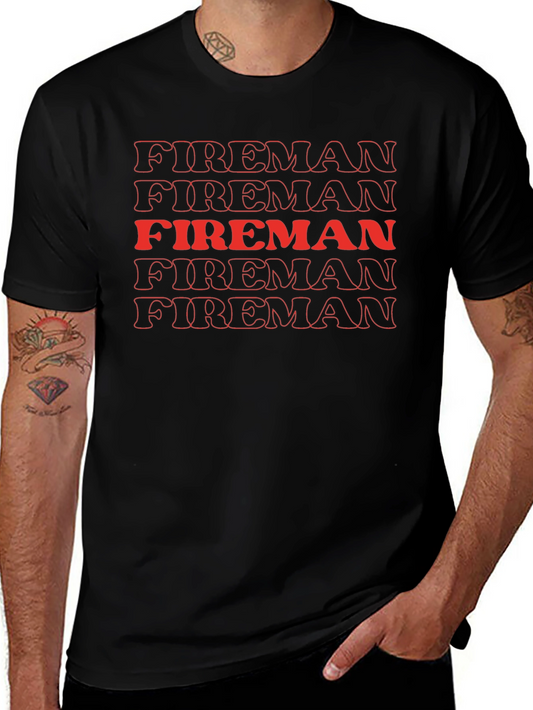 Fireman Graphic Tee - Bold Red Text Design