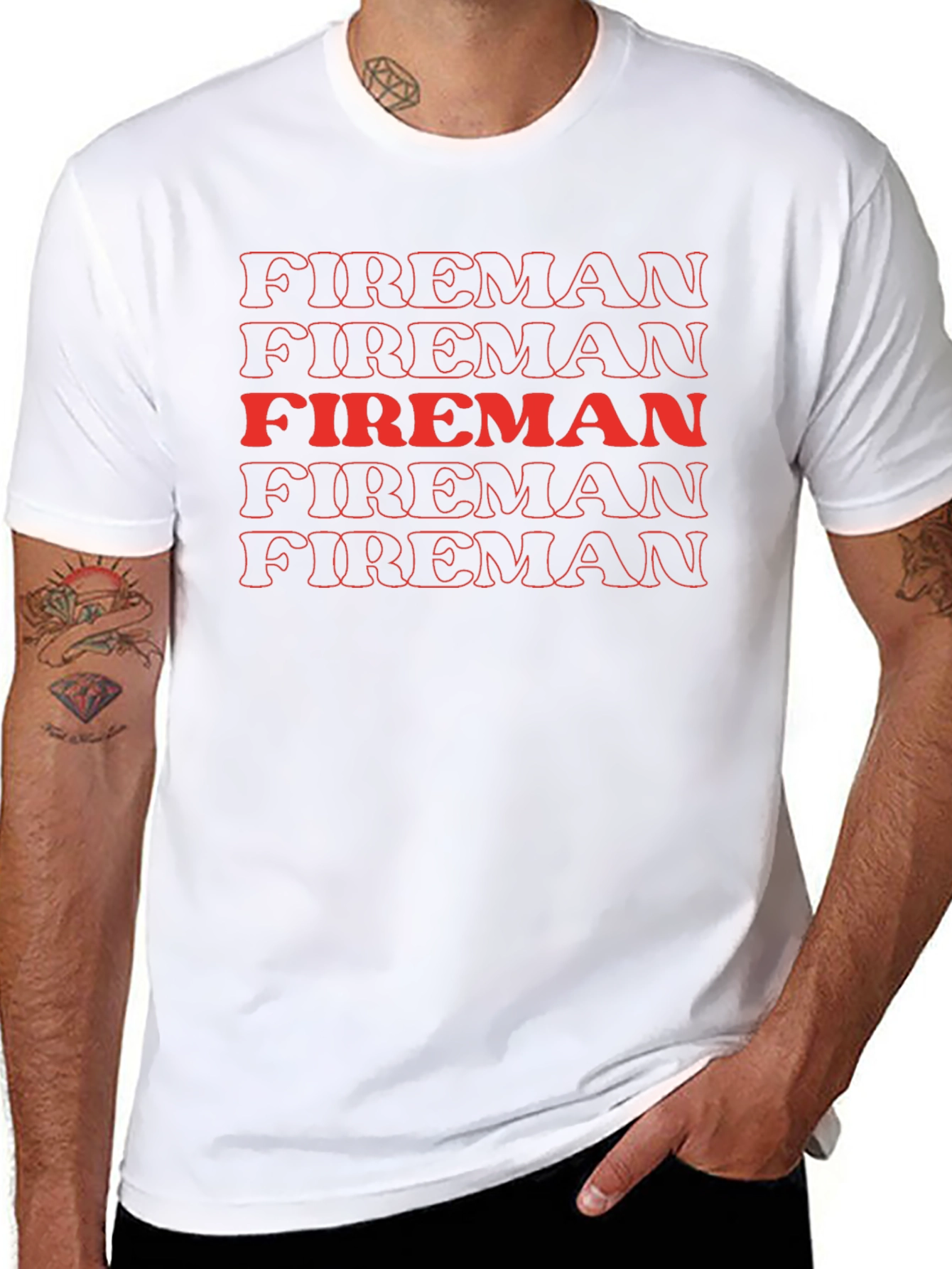 Fireman Graphic Tee - Bold Red Text Design