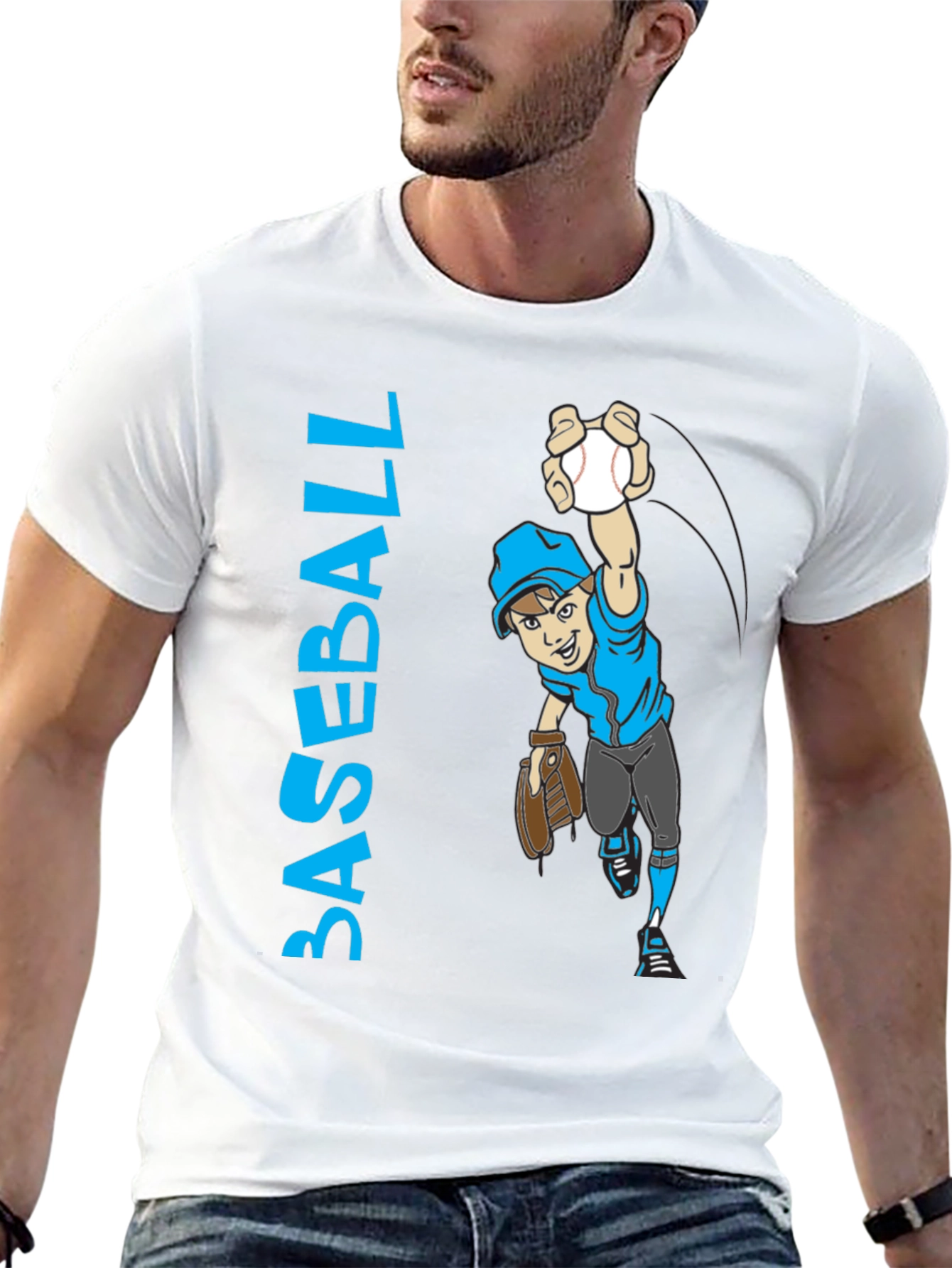 Baseball Player Cartoon Graphic T-Shirt