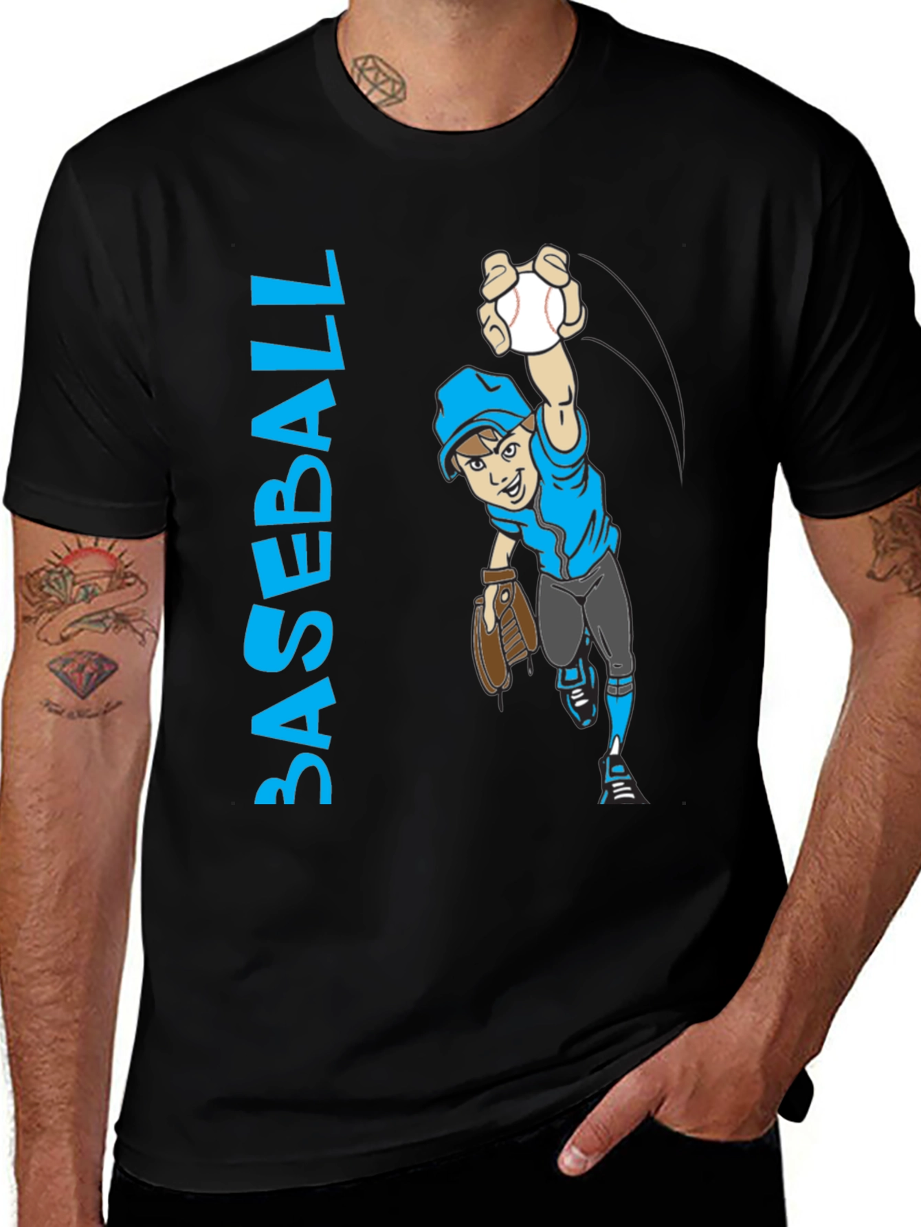 Baseball Player Cartoon Graphic T-Shirt