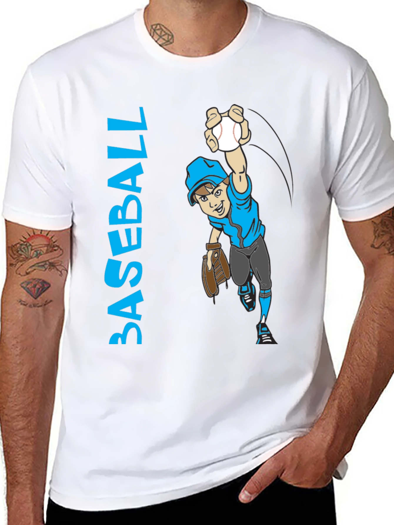 Baseball Player Cartoon Graphic T-Shirt