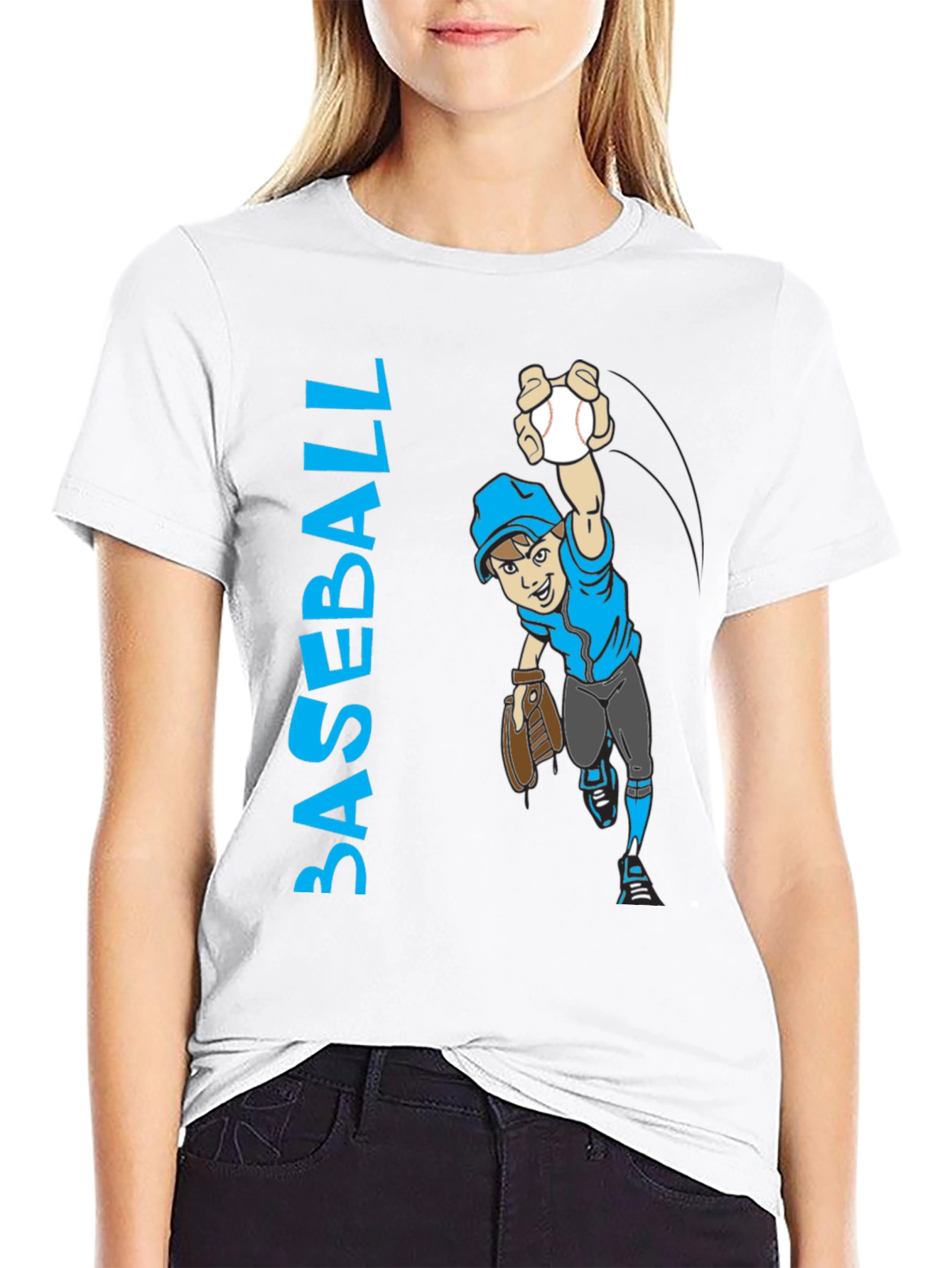 Baseball Player Cartoon Graphic T-Shirt