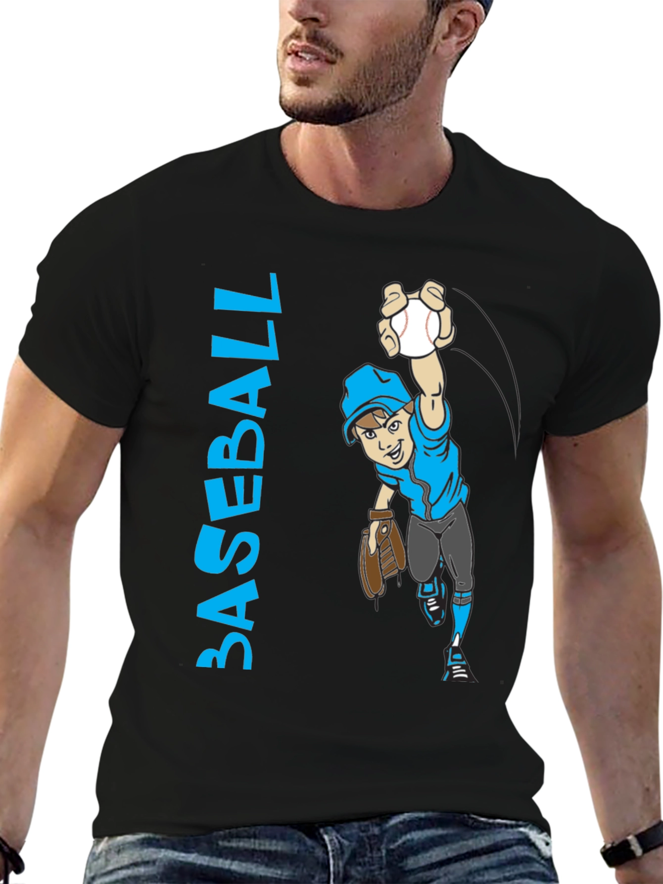 Baseball Player Cartoon Graphic T-Shirt