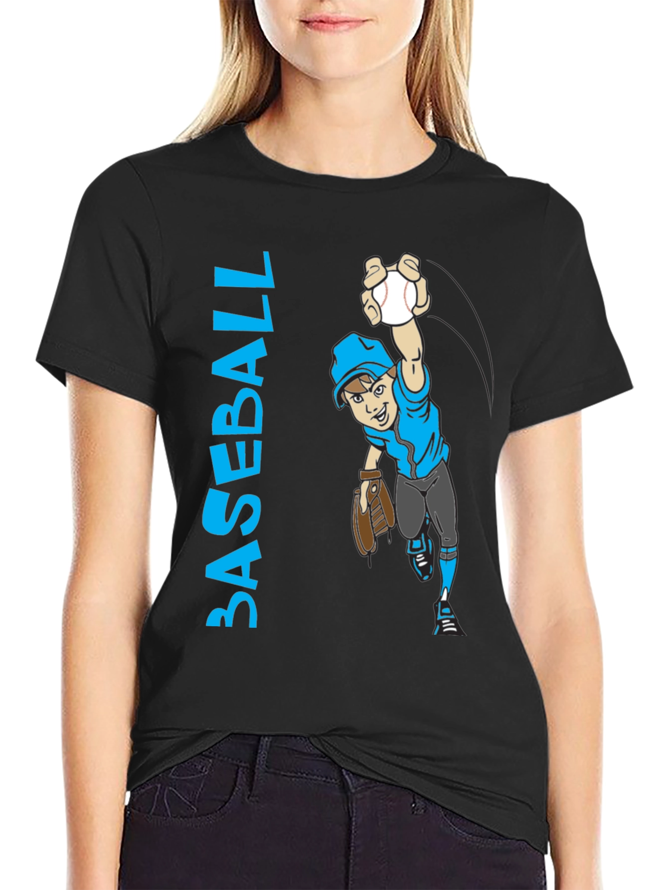 Baseball Player Cartoon Graphic T-Shirt