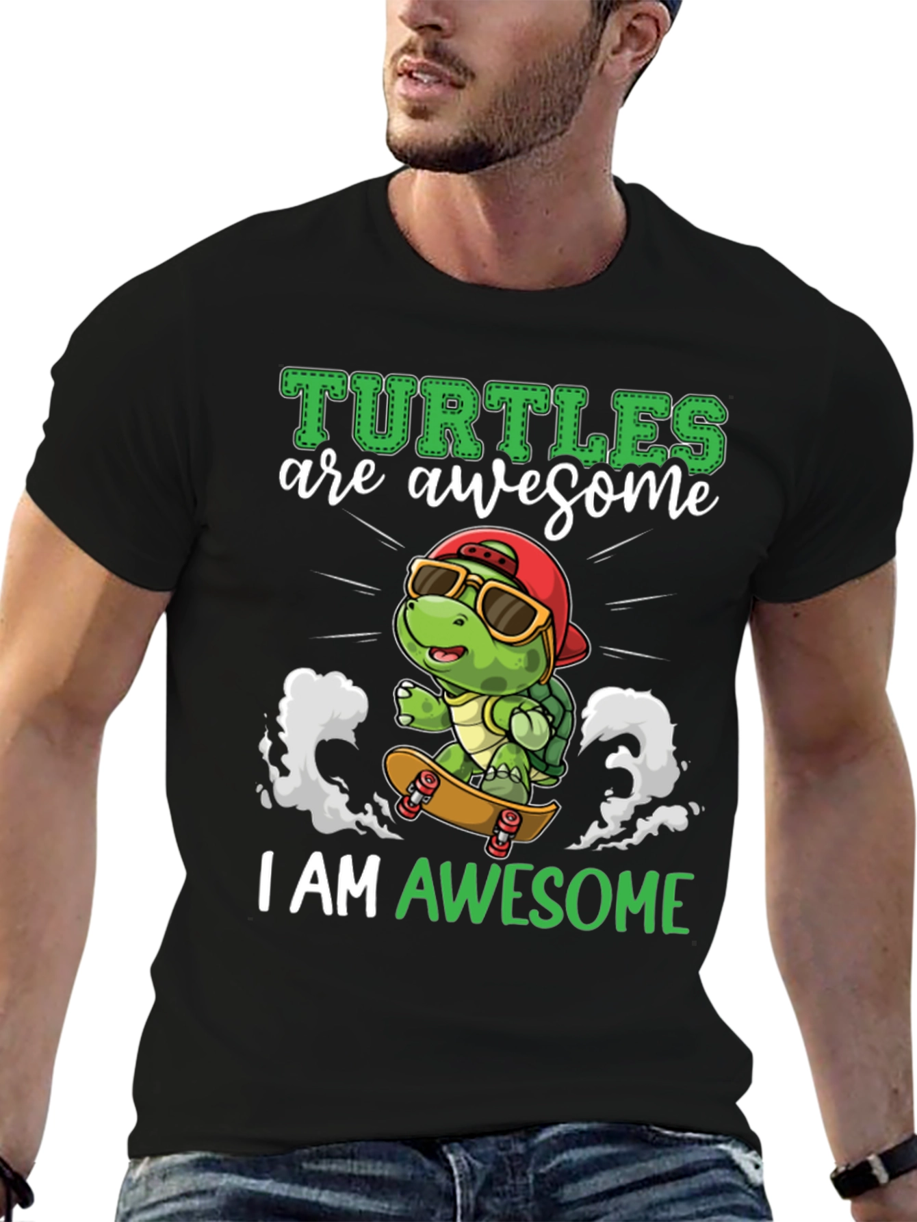 Awesome Turtle Skateboard Graphic T-Shirt